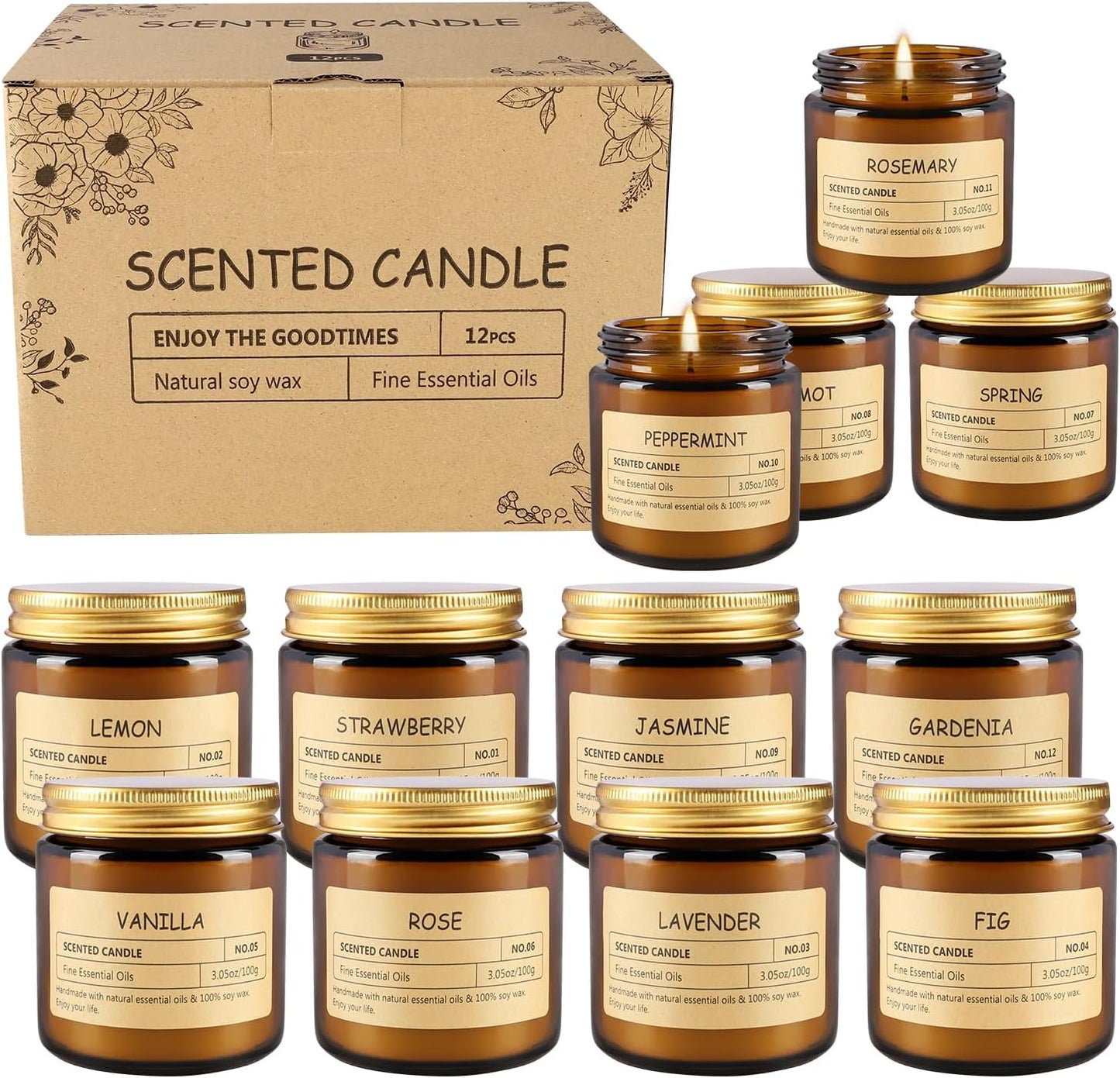 12 Pcs Scented Candles with Added Natural Essential Oils, 3.05oz, Suitable for Various Festivals, Parties, Yoga, and Home Scene.