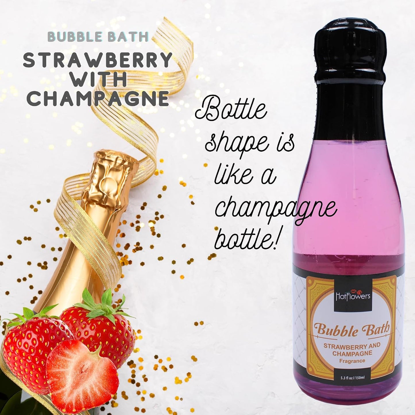 Hot Flowers Bubble Bath Scented – Women and Men Bath Foam Products – Relaxing, Foaming, and Moisturizing Adult Soak – Special Small Champagne-Shaped Pet Bottle