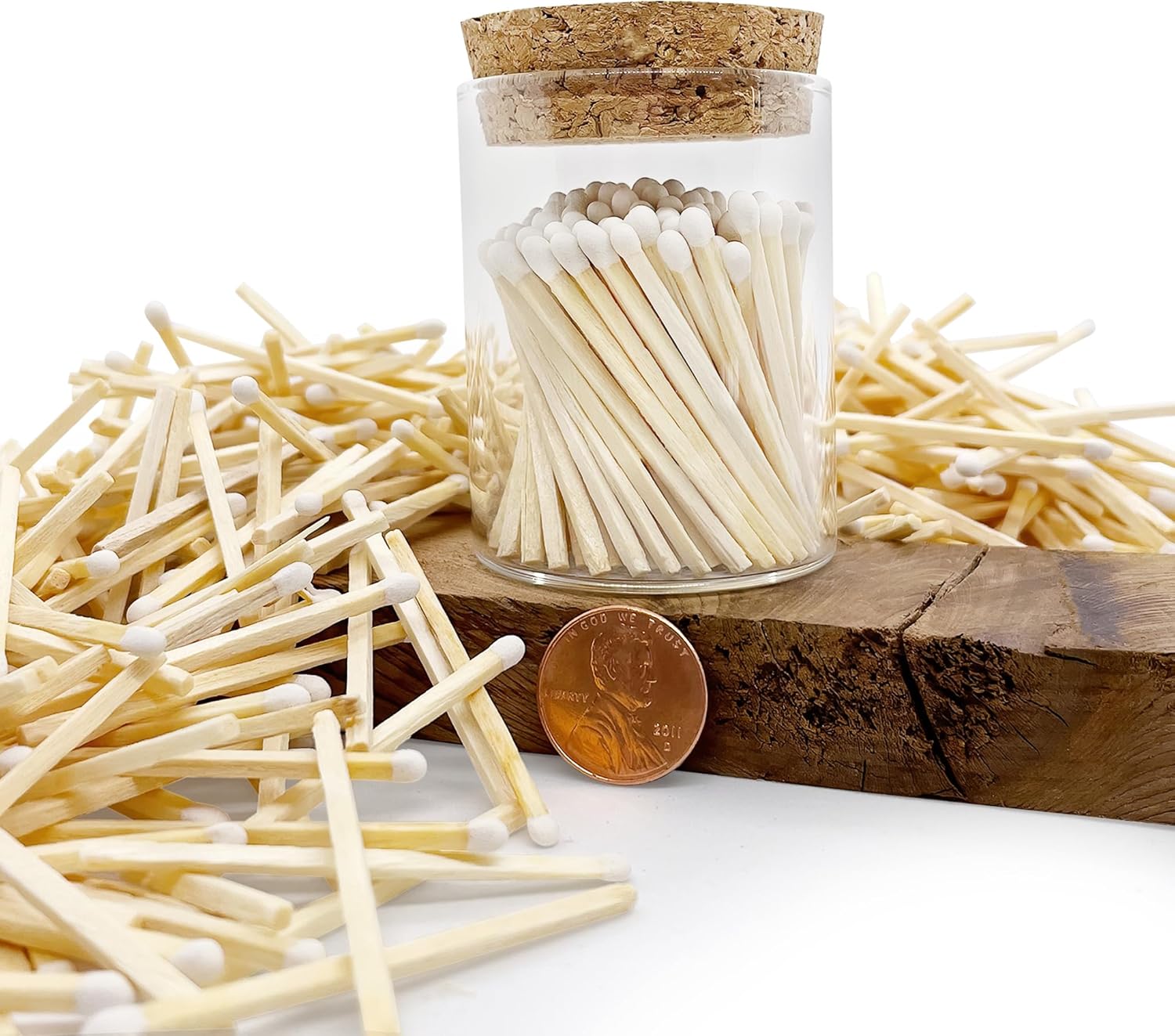 2" White Matches in a Jar + Striker Stickers Included | 100 Classy White Tip Decorative Safety Matches with a Cork Top Glass Holder | Gifts, Home Decor, & Candle Accessories by Thankful Greetings