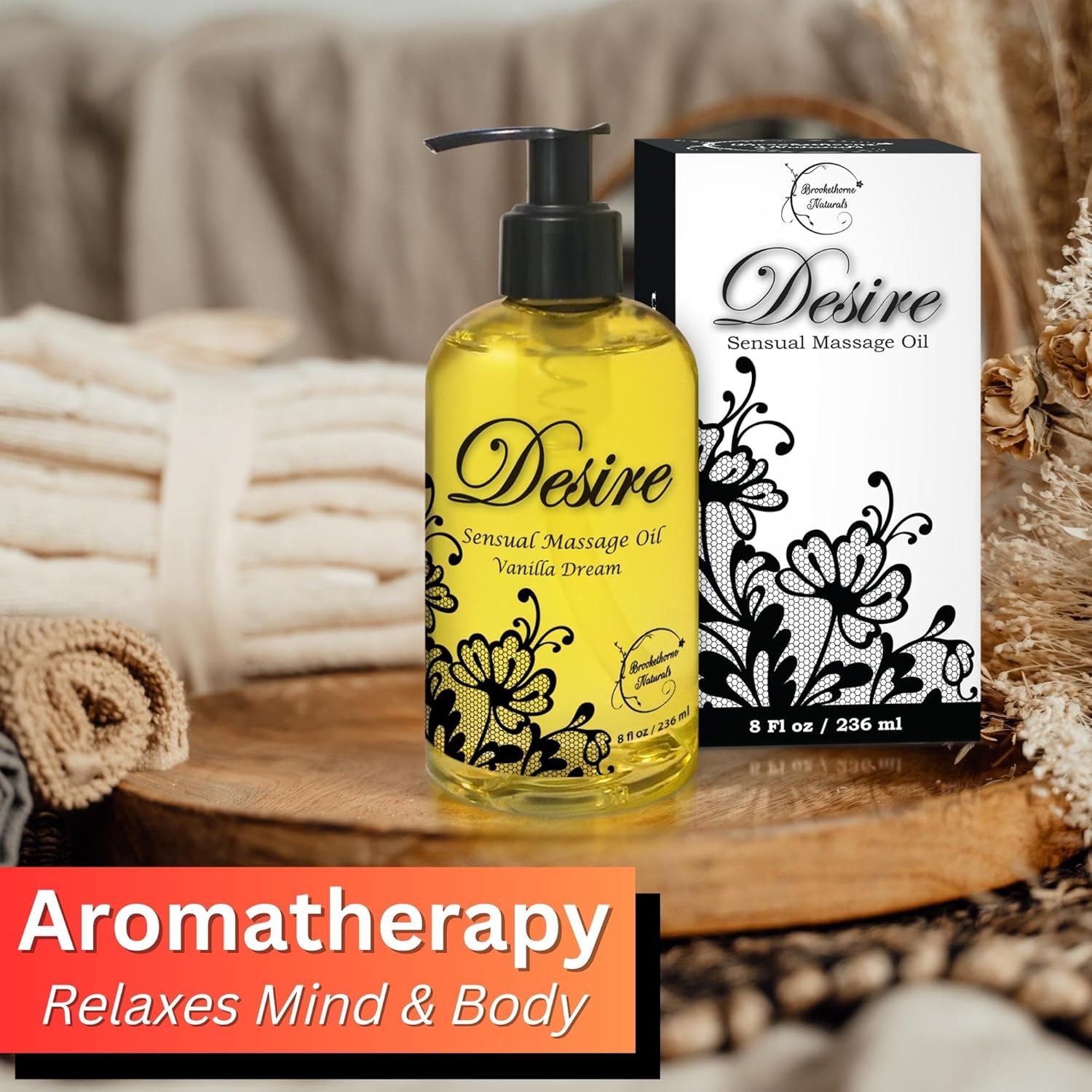 Desire Sensual Massage Oil for Date Night | Perfect for Couples | Hydrating Vanilla Body Oil | All Natural with Sweet Almond, Grapeseed & Jojoba for Smooth Glide 8oz