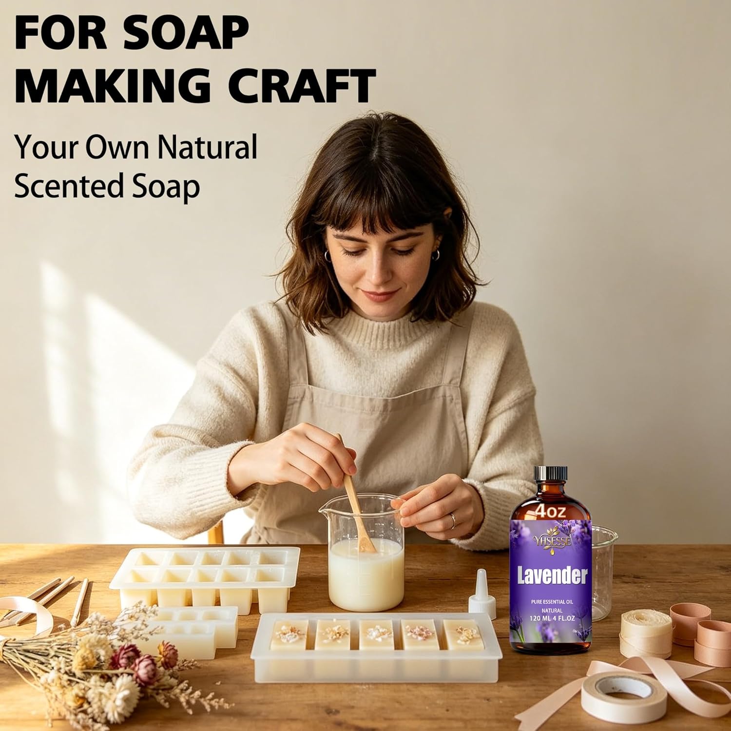Lavender Essential Oil, Lavender Oil 4 Fl Oz 120ml for Diffuser Yoga Soap & Candle Making – with 0.33 Oz Roller Ball & Dropper YHSESSE Essential Oils