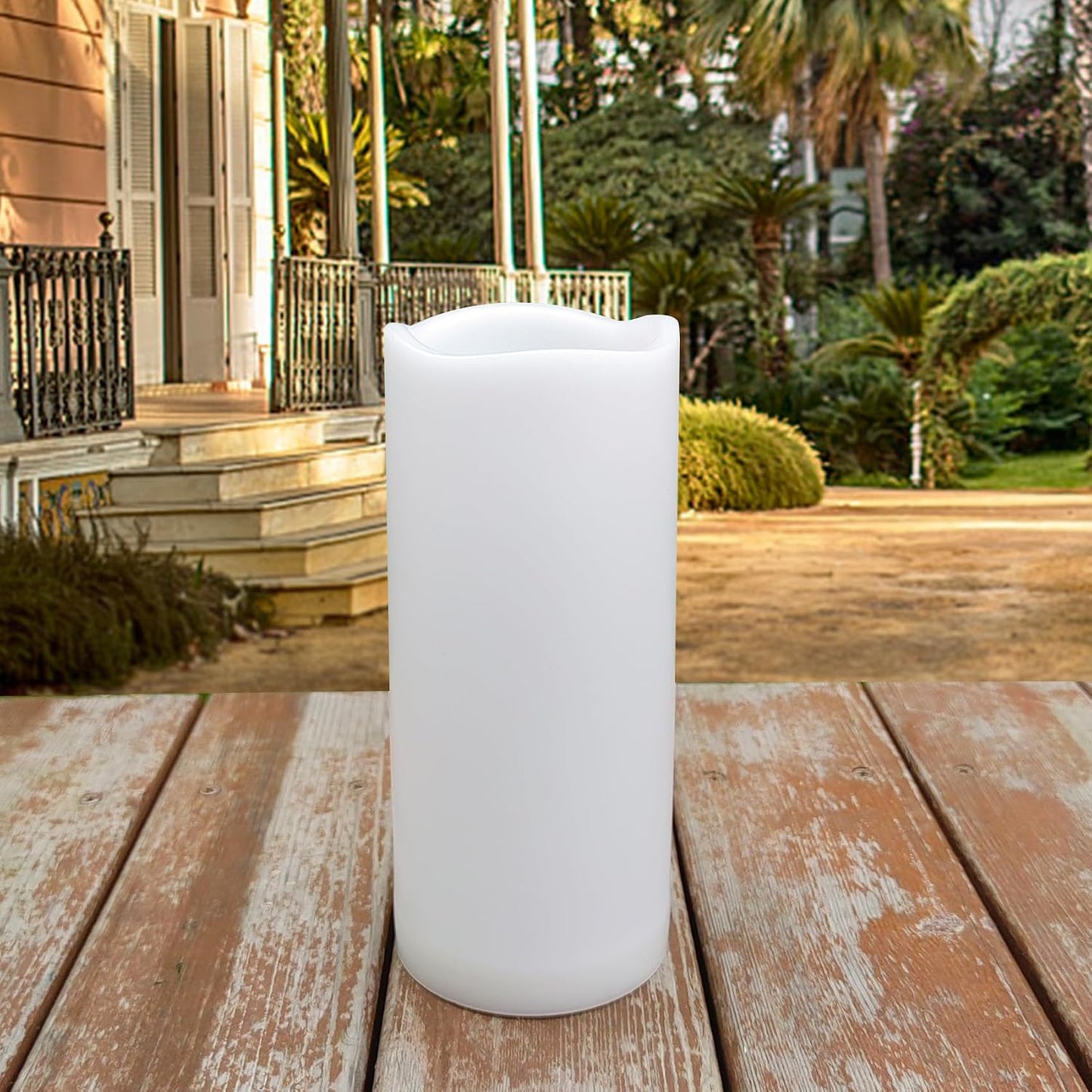 7" Outdoor Battery Operated Candle Waterproof Led Pillar Lights Flickering Flameless Candles with Timer Realistic Fake Electric Pillars for Lantern Garden Wedding Halloween Christmas Decorations,White