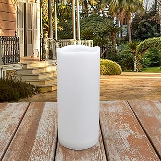 7" Outdoor Battery Operated Candle Waterproof Led Pillar Lights Flickering Flameless Candles with Timer Realistic Fake Electric Pillars for Lantern Garden Wedding Halloween Christmas Decorations,White