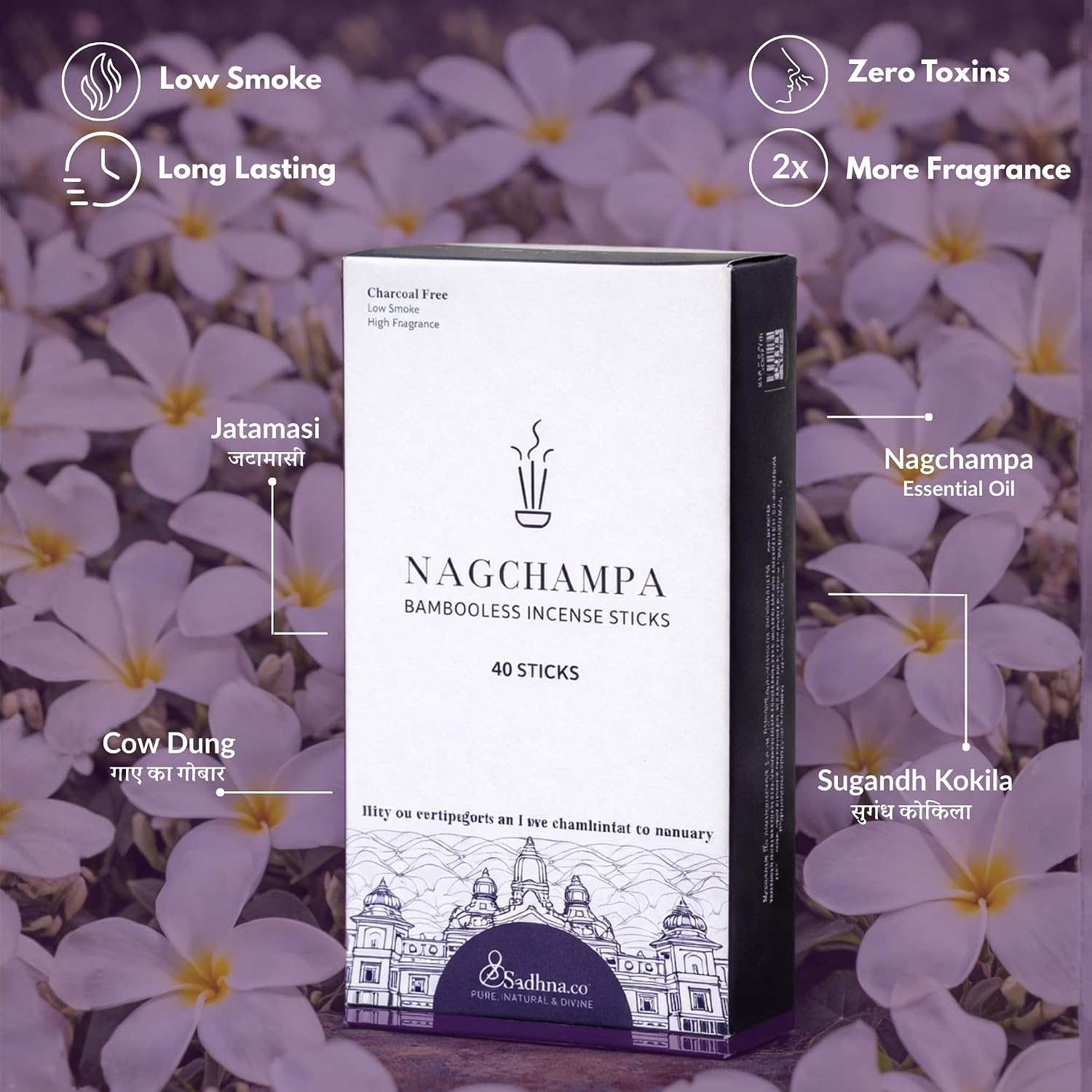 Bambooless Incense Sticks | Natural Agarbatti for Pooja, Meditation & Relaxation | Chemical-Free, Long-Lasting Fragrance | 40 Sticks Per Pack (Nagchampa)
