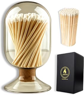 Includes Matches ! | Smoke Gray Glass Matches Cloche | Grey Tinted Decorative Match Holder Jar for Candles Set Display Gift