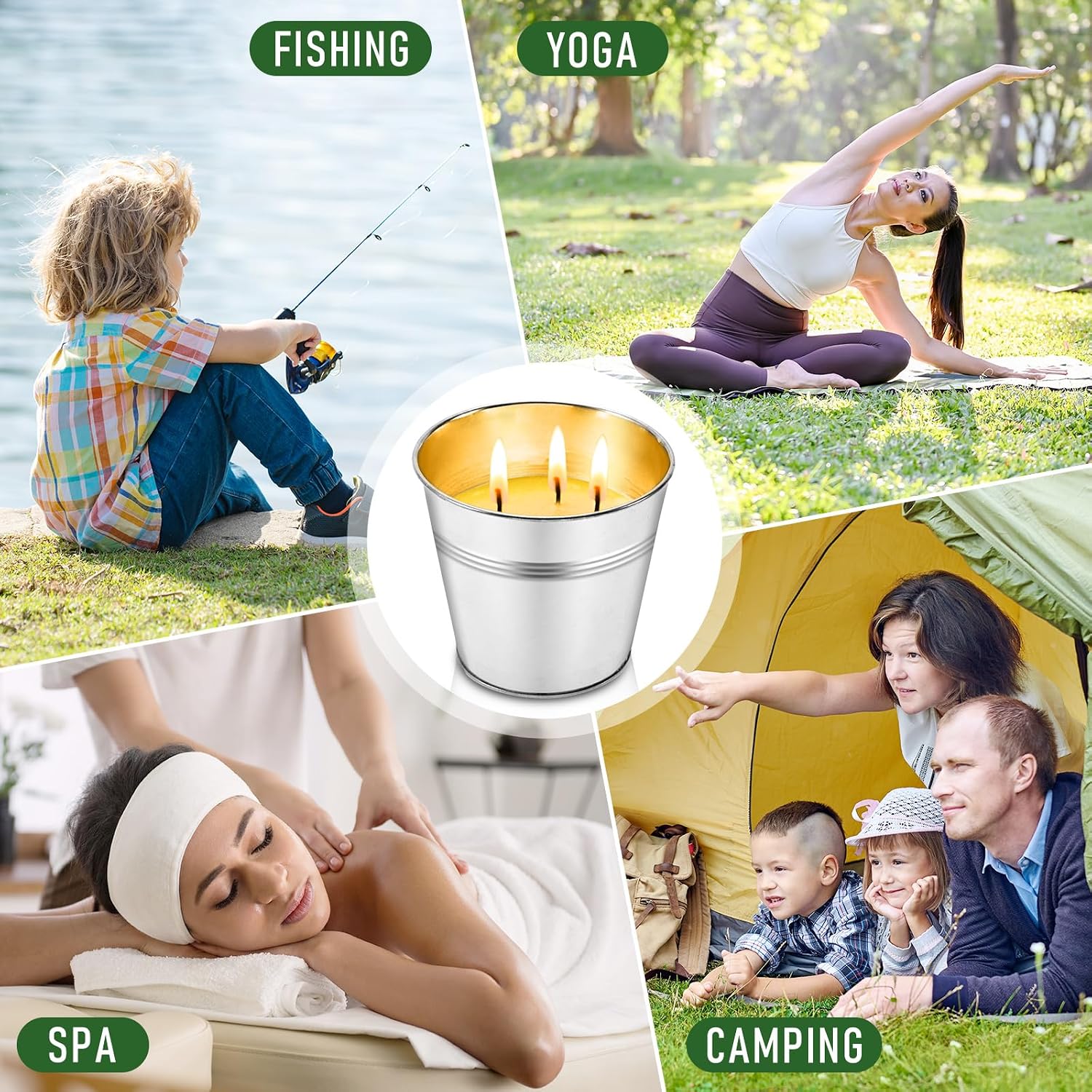 Whaline 4Pcs Citronella Candles Outdoor Large 3-Wick Soy Wax Scented Summer Iron Bucket Candles for Wedding Birthday Outside Indoor Patio Home Garden Yard Balcony Camping Porch BBQ