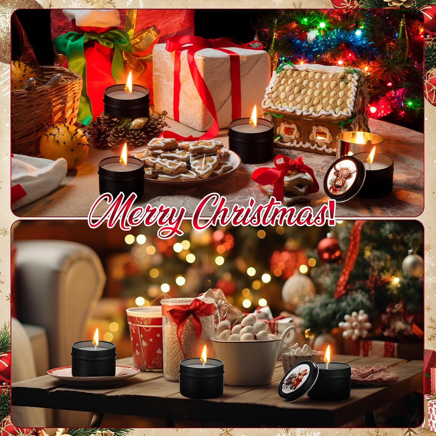 Nuanchu 24 Pack Christmas Scented Candles Gift Set Highland Cattle Candle for Her Him 2oz Natural Soy Wax Jar Long Lasting Aromatherapy Bulk Favors Set for Christmas Party Home Decor