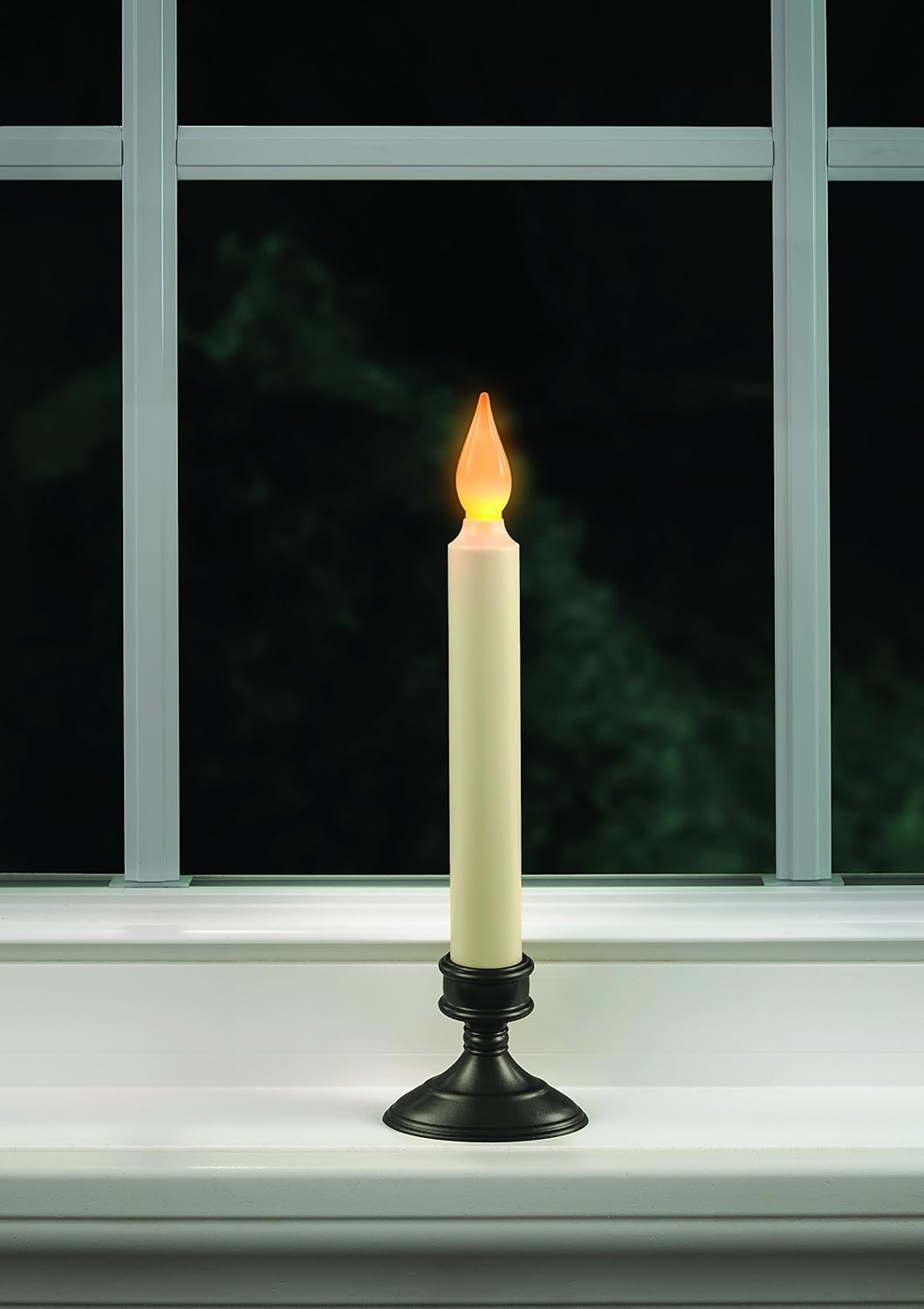 Xodus Innovations FPC1205A-4 Battery Operated LED Window Candle, Dusk to Dawn Light Sensor, Aged Bronze Plastic Base, Amber Flicker Flame, 8-7/8 Inch