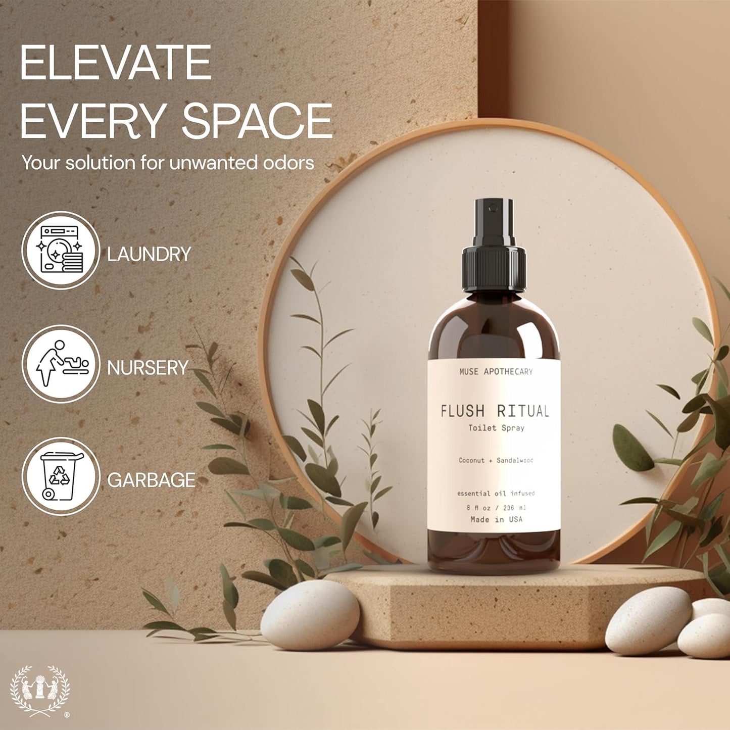 Muse Apothecary Flush Ritual - Aromatic & Refreshing Toilet Spray, Use Before You Go, 2 oz, Infused with Natural Essential Oils - Coconut + Sandalwood, 2 Pack