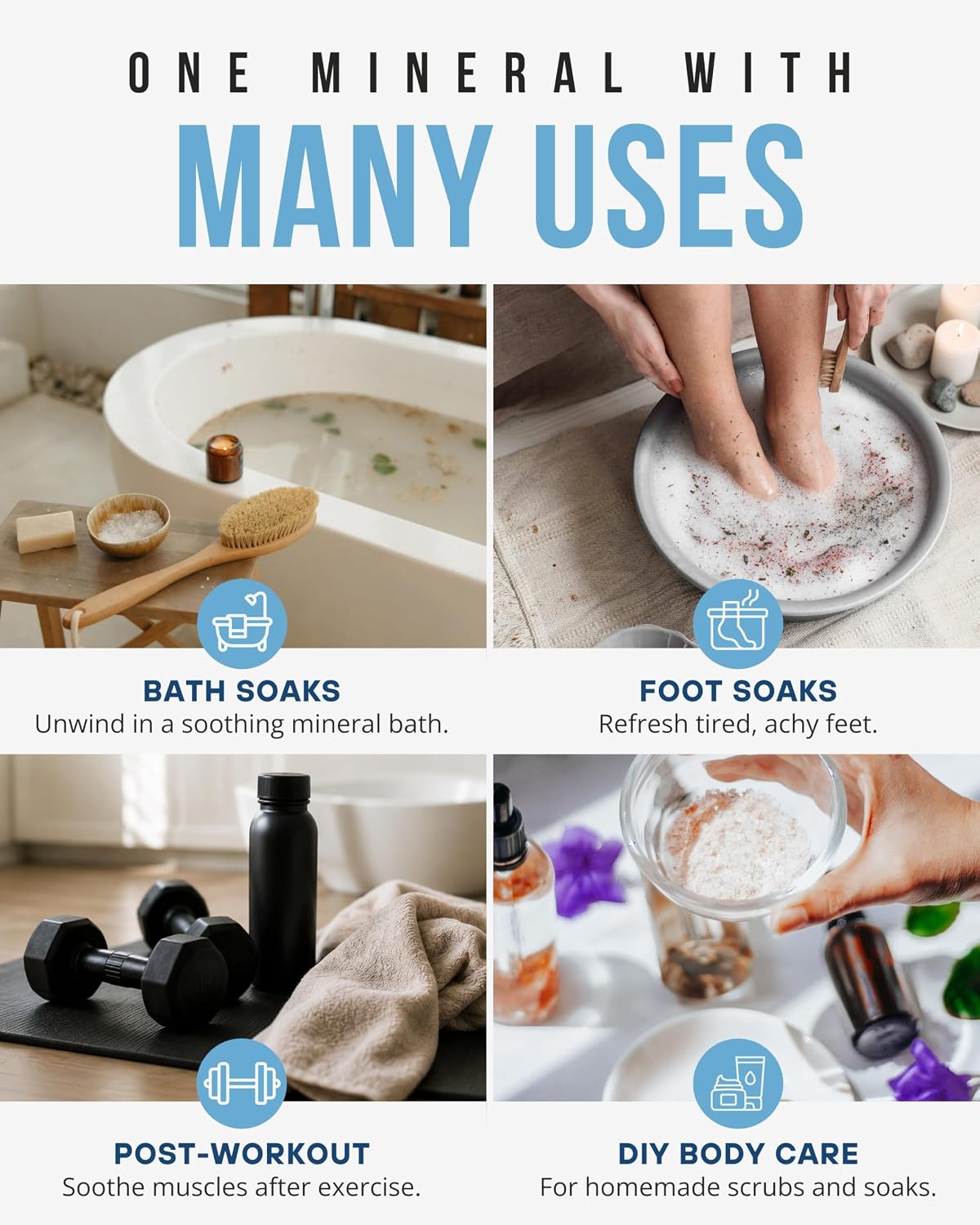 Naturally Mined Epsom Salt Bath and Foot Soak, Unscented Pure Magnesium Sulfate, 5lb