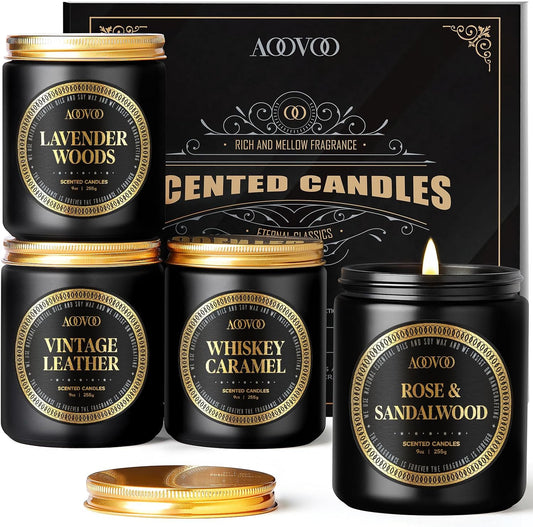 AOOVOO Scented Candles for Men - 4 Pack Candles for Home Scented