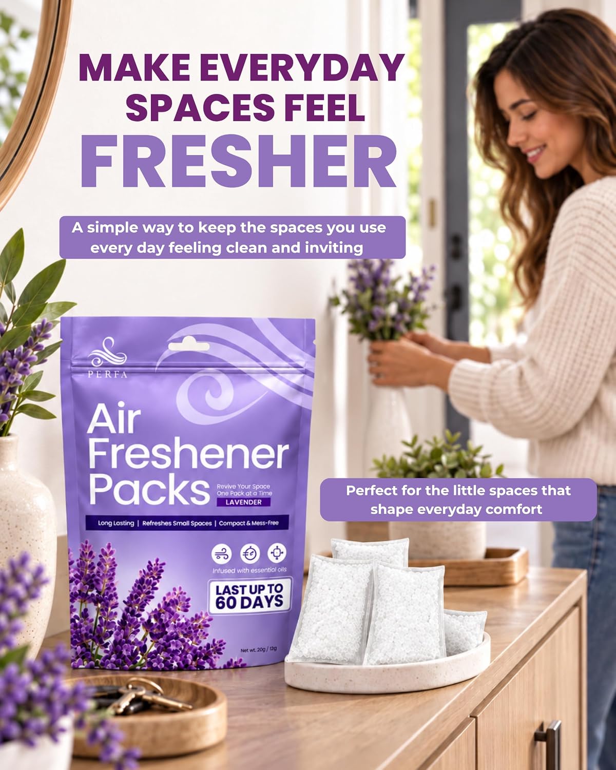 Odor Eliminator Lavender Sachets for Closets, Drawers &amp; Shoes, 6 Packs