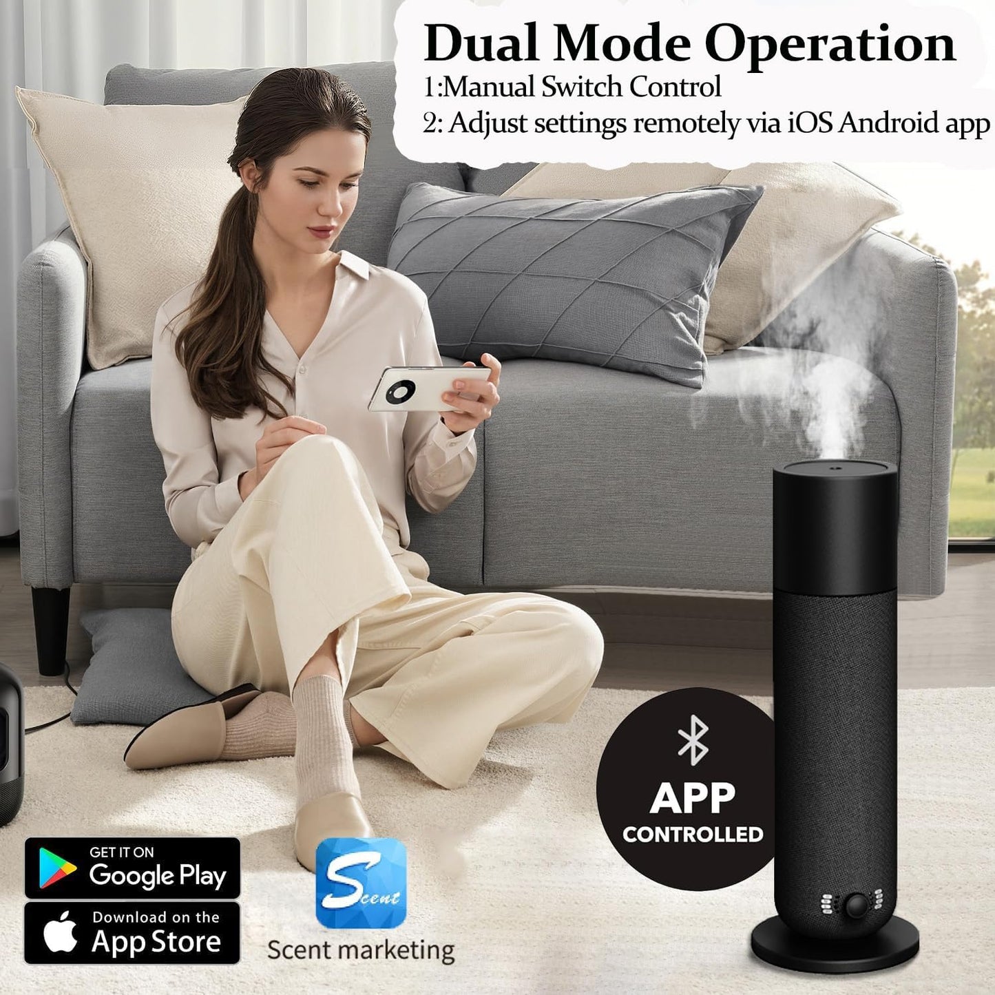 Smart Waterless Essential Oil Diffuser, Scent Air Machine for Home, Aromatherapy Scent Diffuser with Roy Tranquility Oil, Covers Up to 1000 Sq.Ft, Quiet Cold-Air Tech Machine for Hotel, Spa (Black)