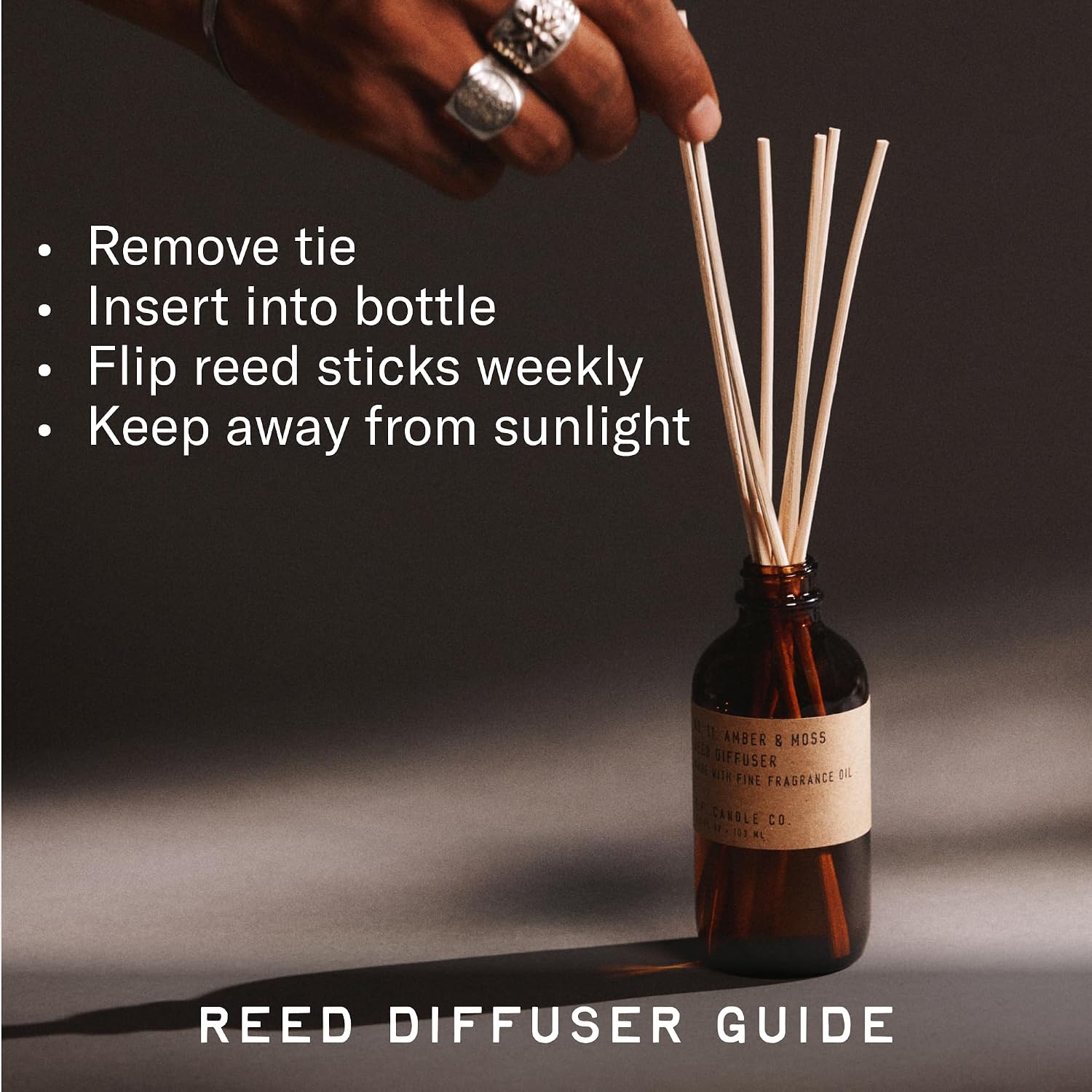 P.F. Candle Co. Ojai Lavender Classic Scented Rattan Reed Diffuser (3.5 fl oz) Amber Glass Jar, Fine Fragrance Oil, Flame-Free Fragrance, Made in The U.S.A.