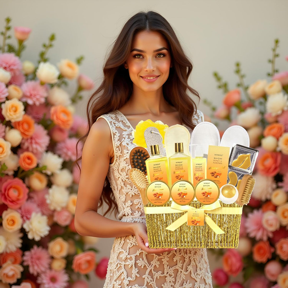 Gift Basket for Women, 18Pcs Honey Almond Milk Bath and Body Gift Basket