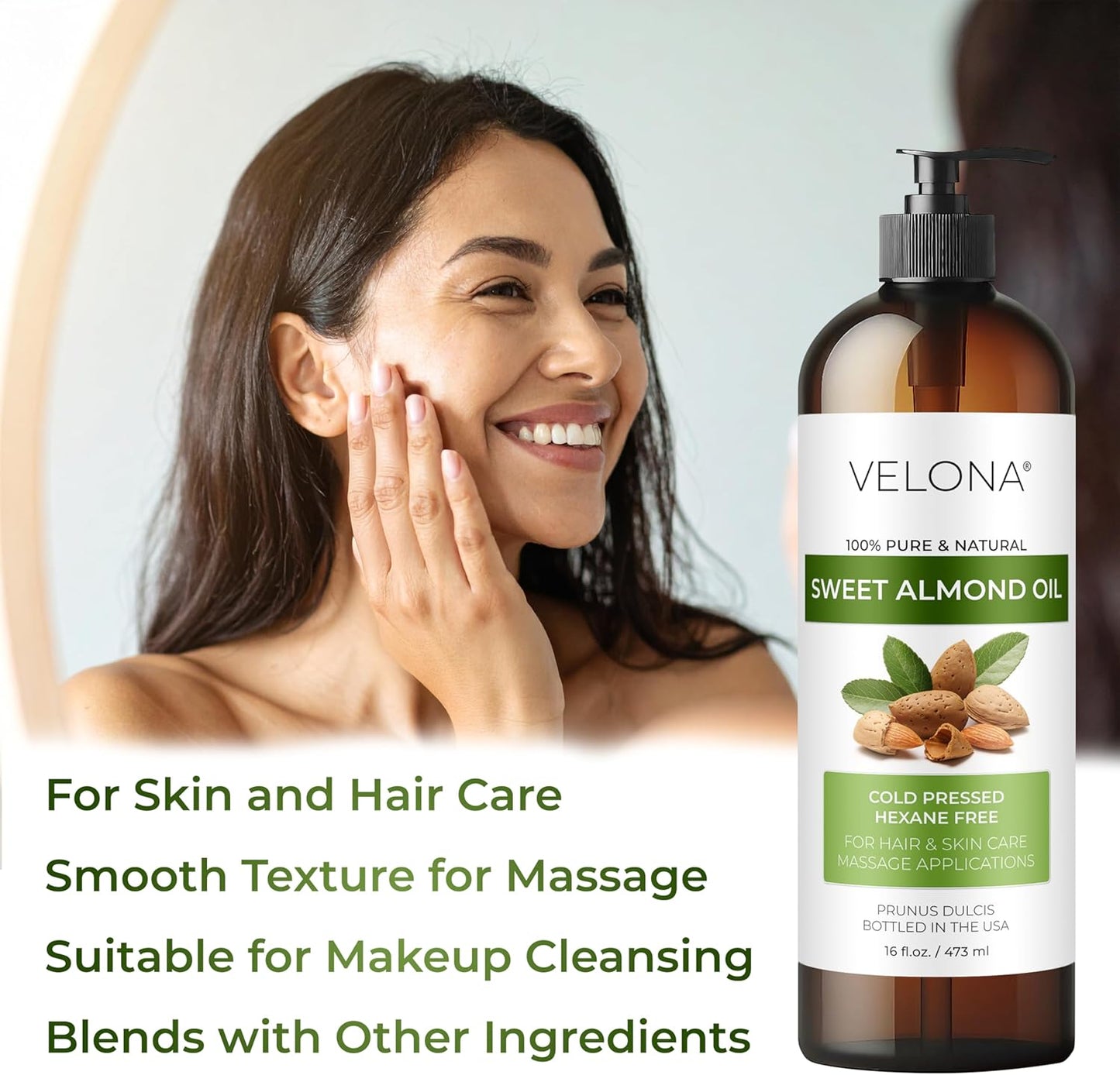 velona Sweet Almond Oil - 64 Fl Oz | 100% Pure and Natural Carrier Oil |Cold Pressed | Skin, Hair, Body & Face Moisturizing | Use Today - Enjoy Results…