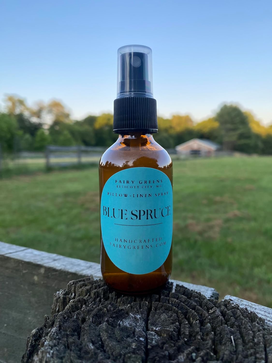 Blue Spruce Pillow/Linen/Body Spray by Fairy Greens Lavender Farm in Ellicott City, MD | All Natural | 2oz Amber Bottle