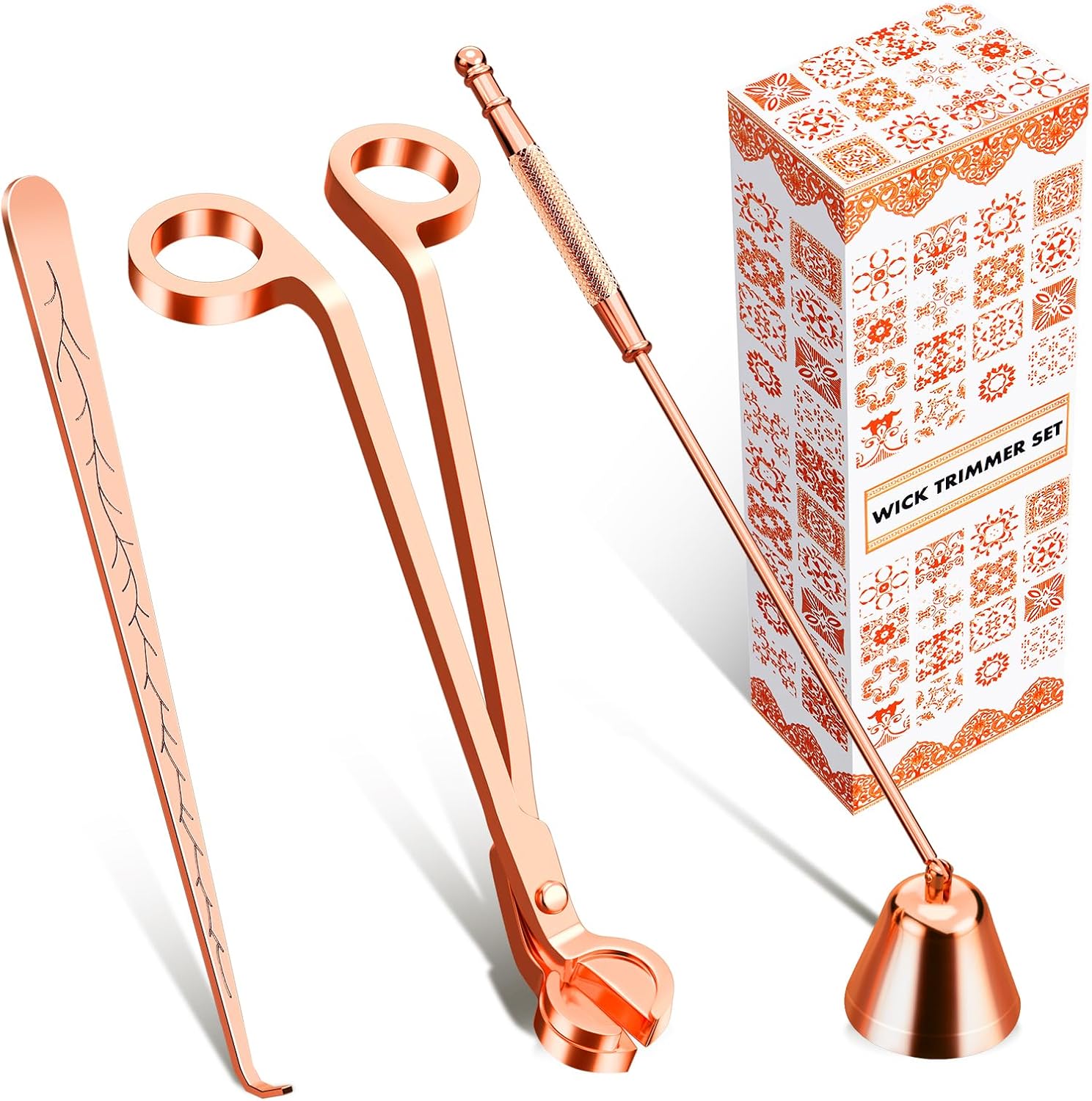 Calary 3 in 1 Candle Care Kit - Wick Trimmer, Snuffer & Dipper Set (Rose Gold)