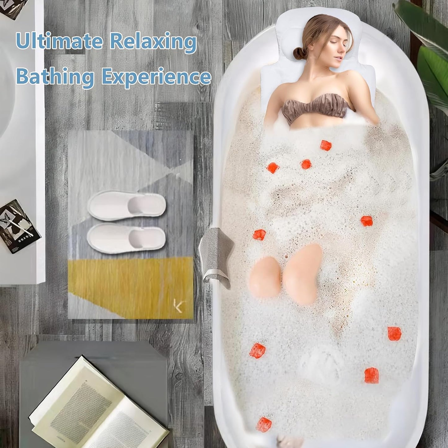 Luxury Full Body Bath Pillow for Bathtub, Bath Pillows for Tub with Mesh Laundry Bag, Cushion for Bathtub Headrest Neck Back Support - 5D Air Mesh & Quick Drying | White 51" x 16"