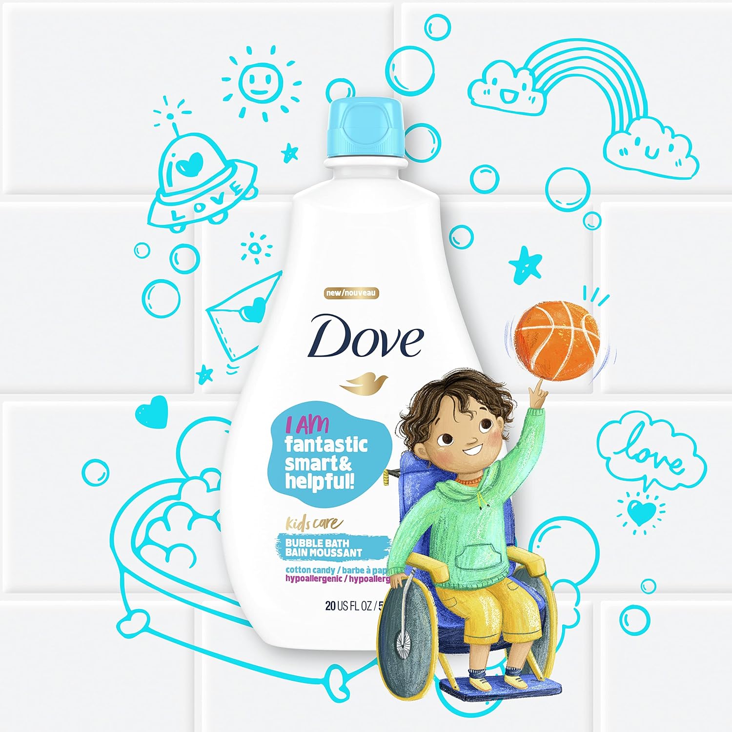 Dove Kids Care Bubble Bath for Kids Cotton Candy Hypoallergenic Formula 20 oz
