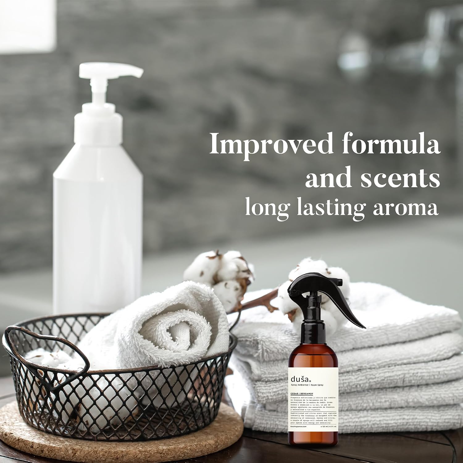 Dusa Cedar and Bergamonte Room Spray - 4 fl oz - Ultimate Home Fragrance, Bed Room Essentials & Soothing Fabric - Natural Air Freshener & Linen Mist for Home - Eco-Friendly Odor Eliminator