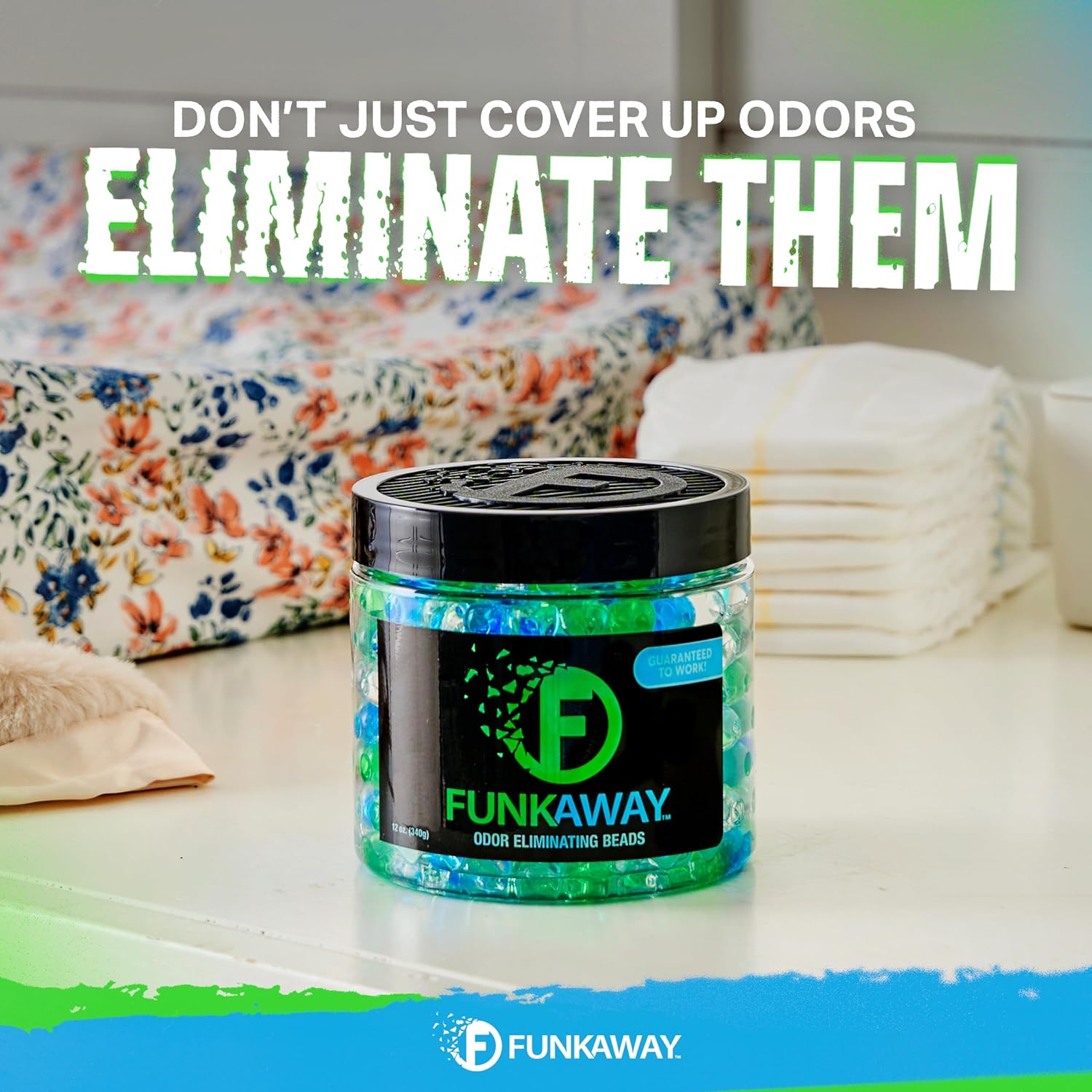 FunkAway Odor Eliminating Beads, 12 oz., 3 Pack, Supercharged Odor Absorbing Beads for the House, Car or Gym, Eliminate Smoke, Pet and Bathroom Odors for Long-Lasting Results