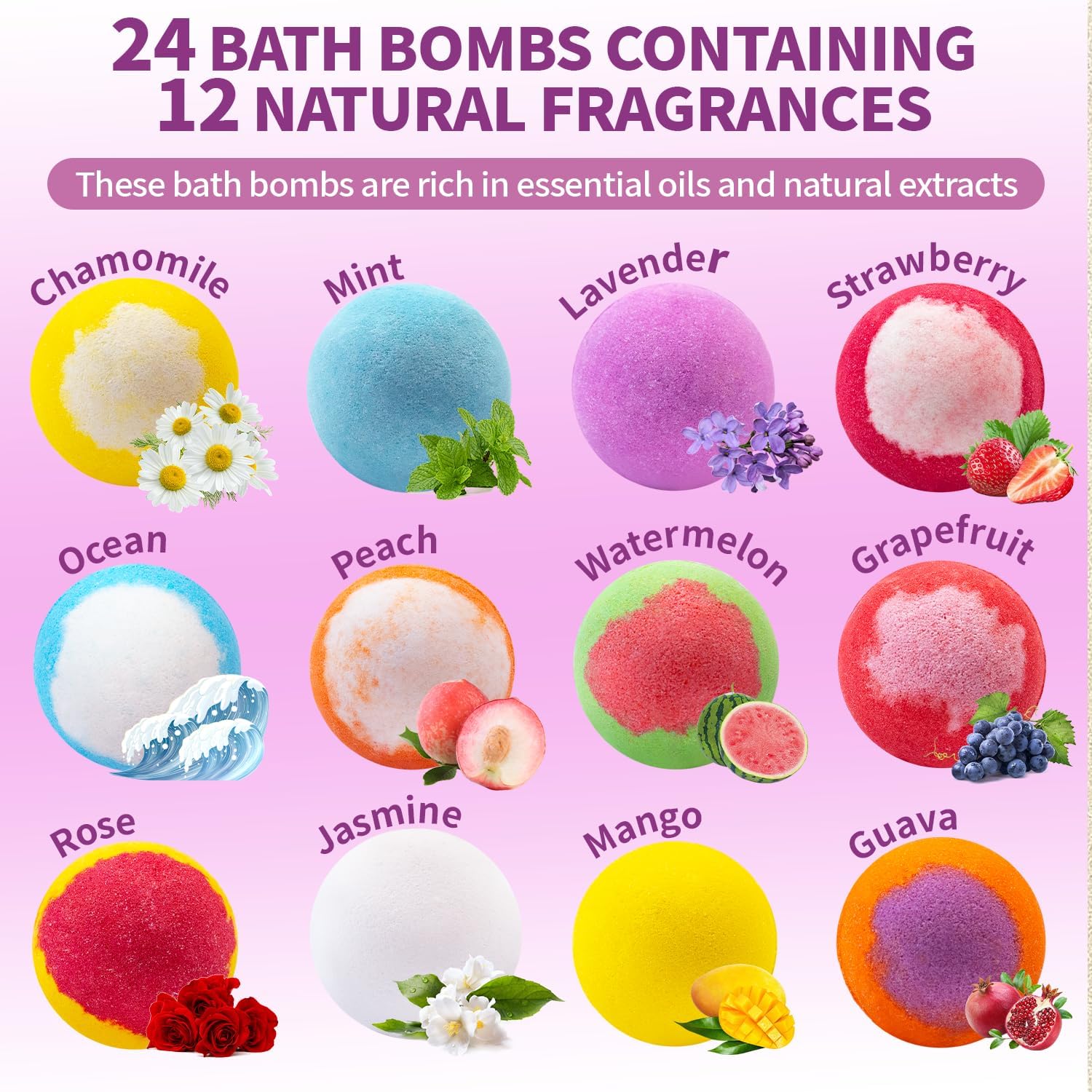 Bath Bombs for Women & Men Gift Set - 24 Pack | Handmade Natural Organic Essential Oil, Shea & Coco Butter Dry Skin Moisturize, SPA Relaxing Birthday Gifts for Wife, Her