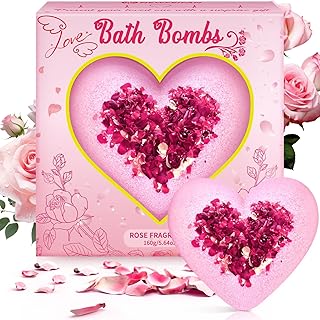 Rose Bath Bombs for Women, XXL Gifts for Mom, Organic Heart Shaped Handmade Rose Essential Oil, Pink Teacher Appreciation Gifts for Wife Daughter Girlfriend Coworkers