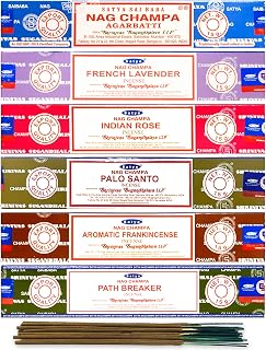 Satya Organic Incense Sticks- Gift Set of 6 Pack - Nag Champa,Indian Rose,French Lavender,Aromatic Frankincense, Palo Santo,Path Breaker, Natural Incense Sticks 15 Grams x 6 Pack, Blue