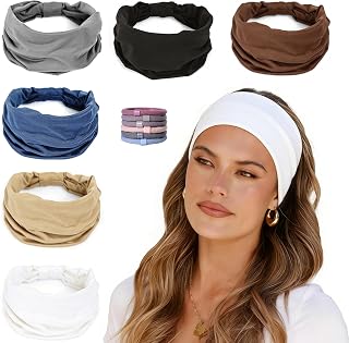 Wide Headbands for Women - 6 Pack Thick Stretchy Elastic Cloth Head Bands for Women's Hair, Non Slip Sweat Bands Soft Workout Headbands for Running, Makeup Headband for Washing Face, Spa & Skincare