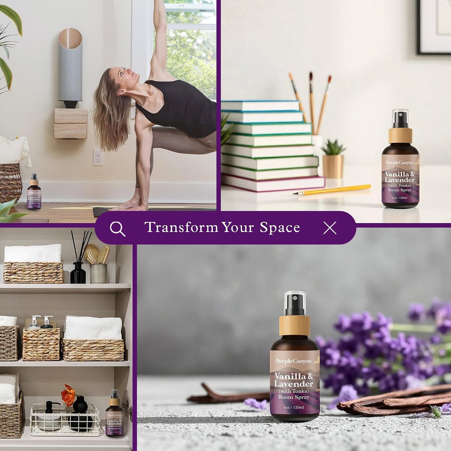 Purple Canyon Vanilla & Lavender with Tonka Room Spray — 4 oz Natural Linen & Room Freshener — Soothing Floral & Sweet Aroma — Spa-Like Relaxation — Premium Natural Fragrance Oils
