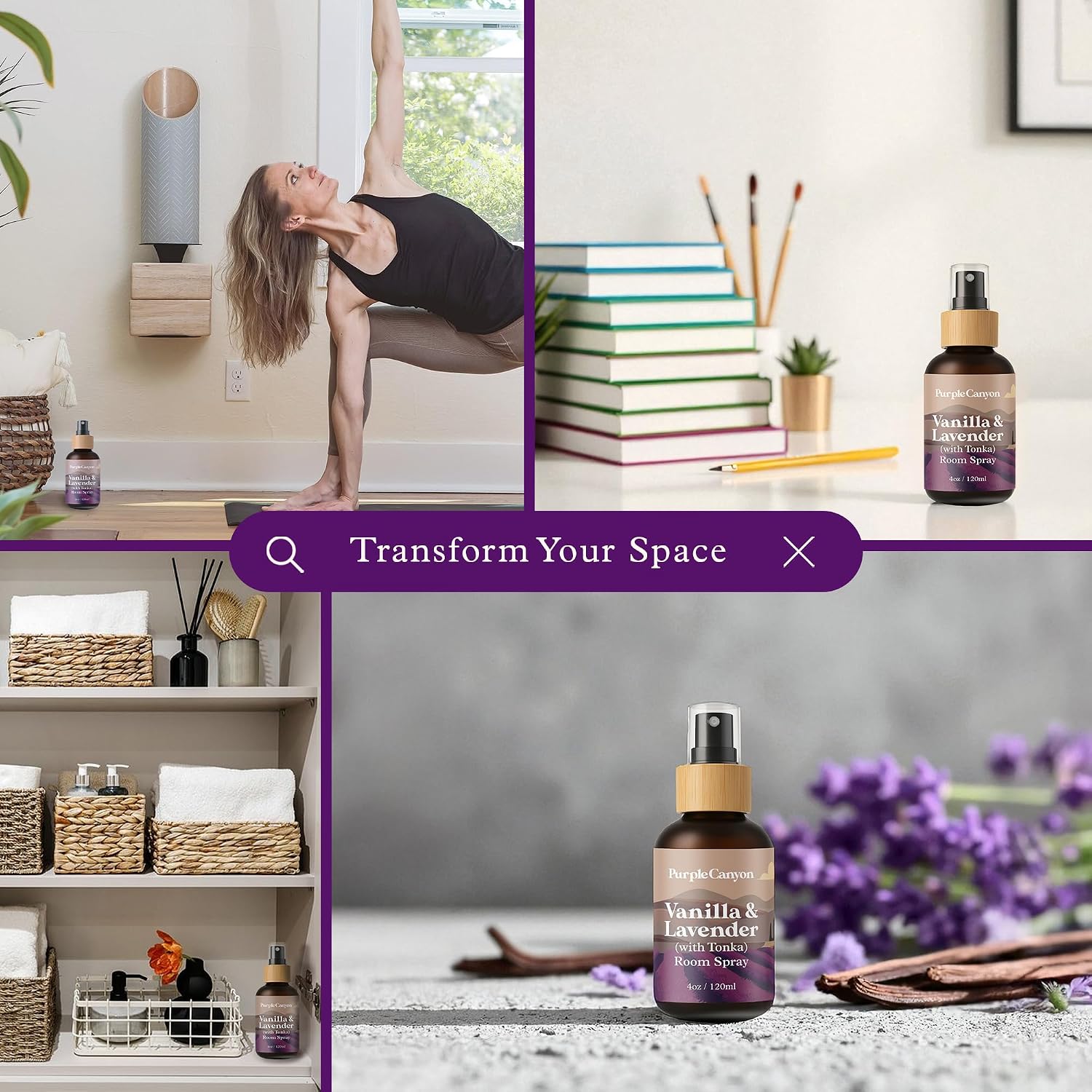 Purple Canyon Vanilla & Lavender with Tonka Room Spray — 4 oz Natural Linen & Room Freshener — Soothing Floral & Sweet Aroma — Spa-Like Relaxation — Premium Natural Fragrance Oils