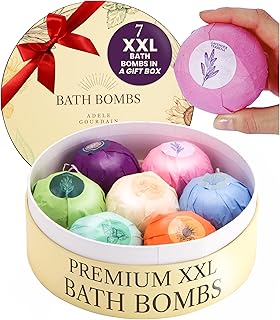 ADELEGOURDAIN Bath Bombs Set 7 pcs - Gift Set for Women, 200g Extra Large Oversized, Mineral Bath Bombs for Sensitive Skin, Gift Set Box for Her Birthday