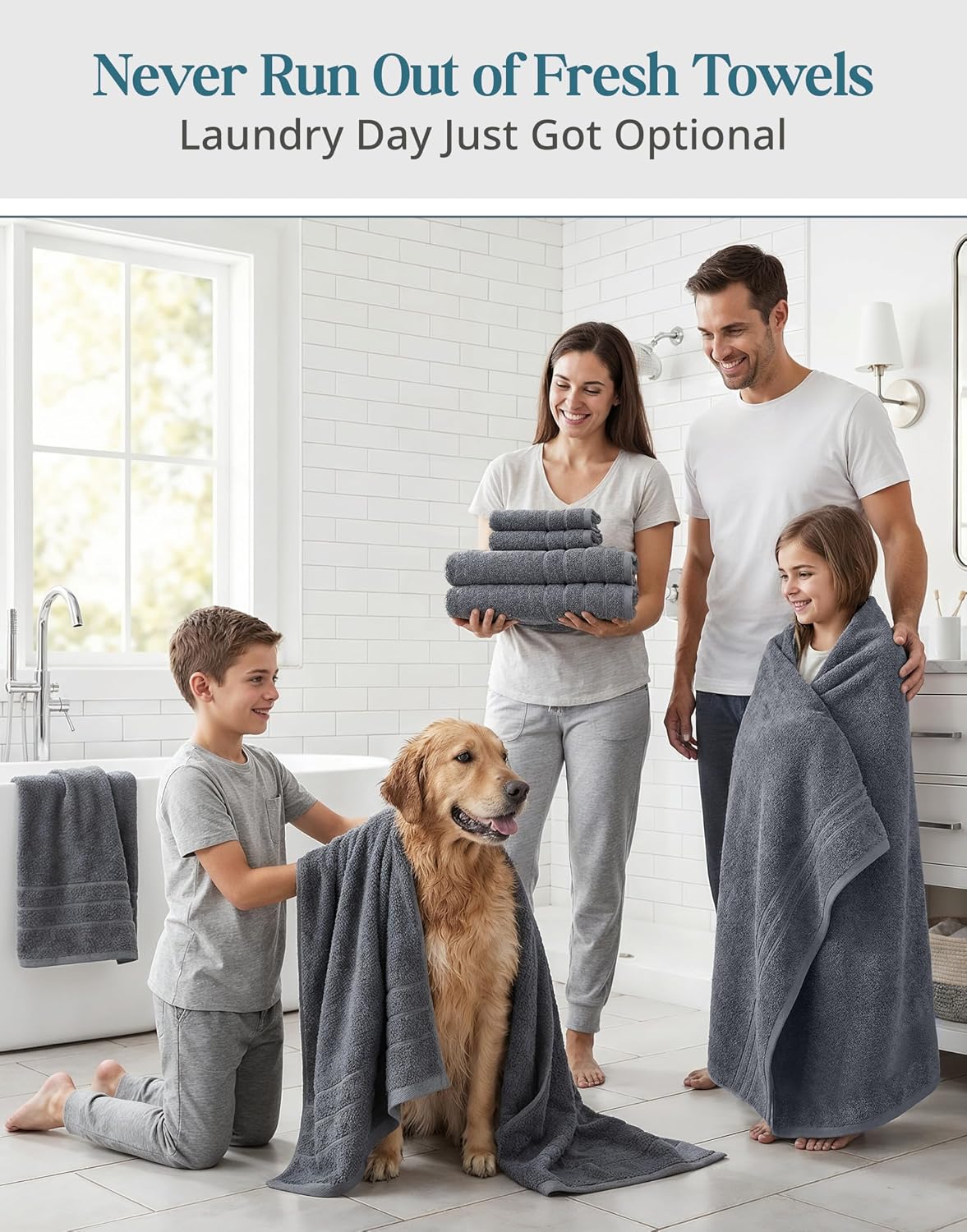 24-Piece Premium Towel Sets for Bathroom - 100% Cotton Bath Towels, 2 Bath Sheet, 2 Gym Towels, 2 Bath, 4 Fingertip, 6 Hand, 8 Washcloth, Hotel & Spa-Quality Design, Soft, Easy to Wash – Cool Grey