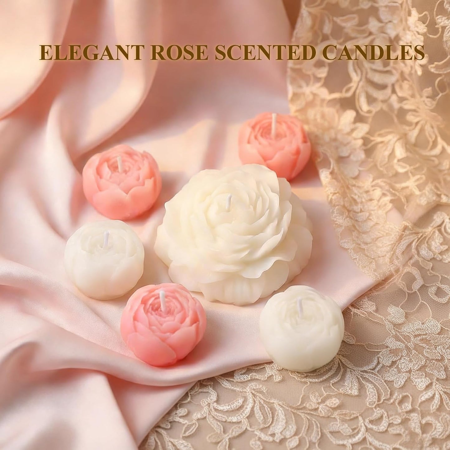 6-Pack Flower Candles Set, Rose Peony Shaped Scented Floral Candle Handmade Aromatherapy Gifts for Mother Wedding Home Decor (White & Pink)