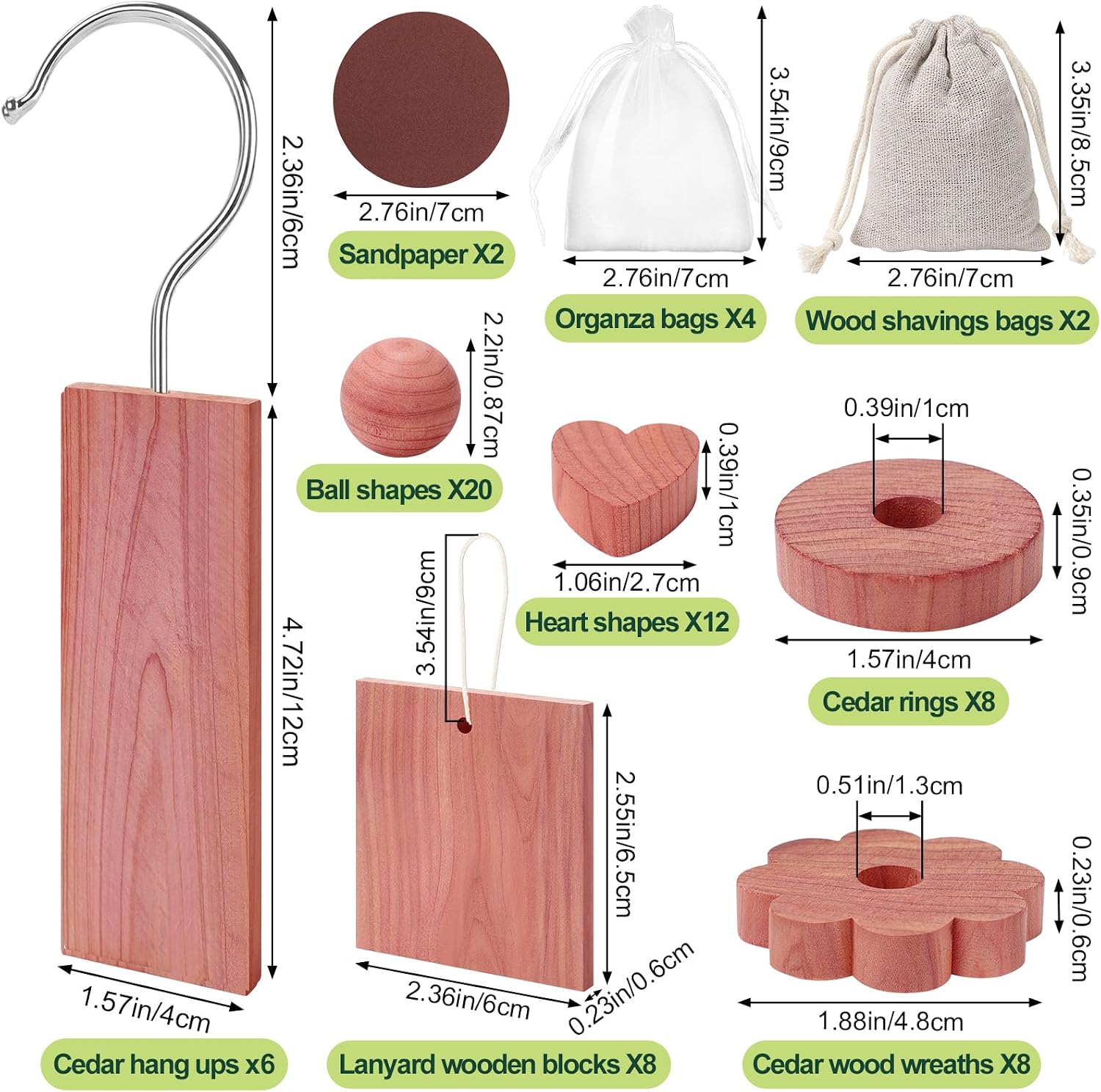 ESRICH Cedar Blocks for Clothes Storage 70Pcs, 100% Natura Cedars Wood for Closets, Cedars Planks with Sandpaper, Cedar Chips and Balls for Closets and Drawers, Fresh Scented Sachets