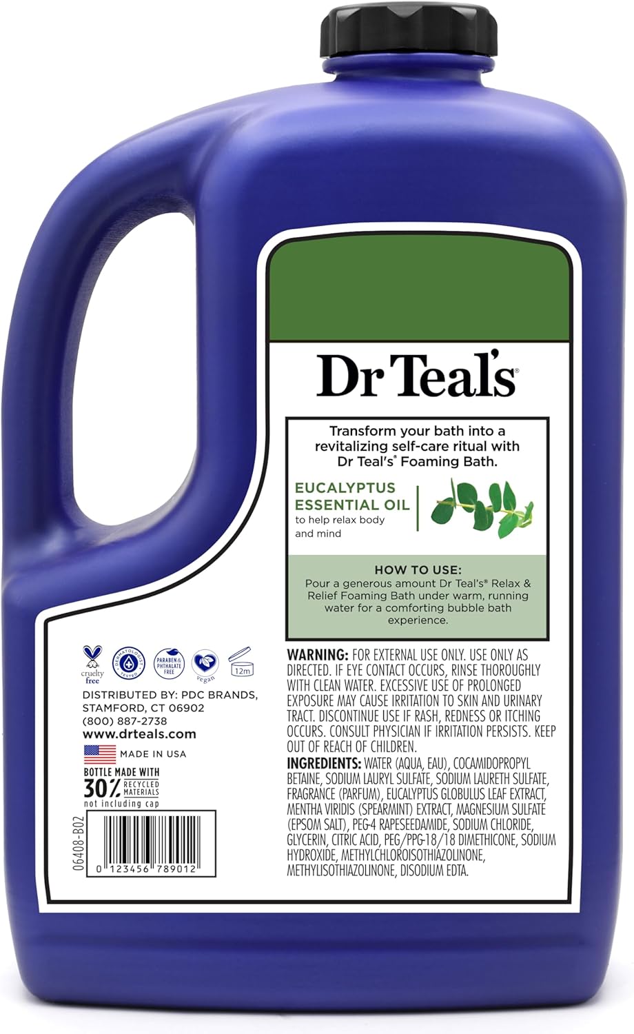 Dr Teal's Foaming Bath with Pure Epsom Salt, Relax & Relief with Eucalyptus & Spearmint, 62.5 fl oz
