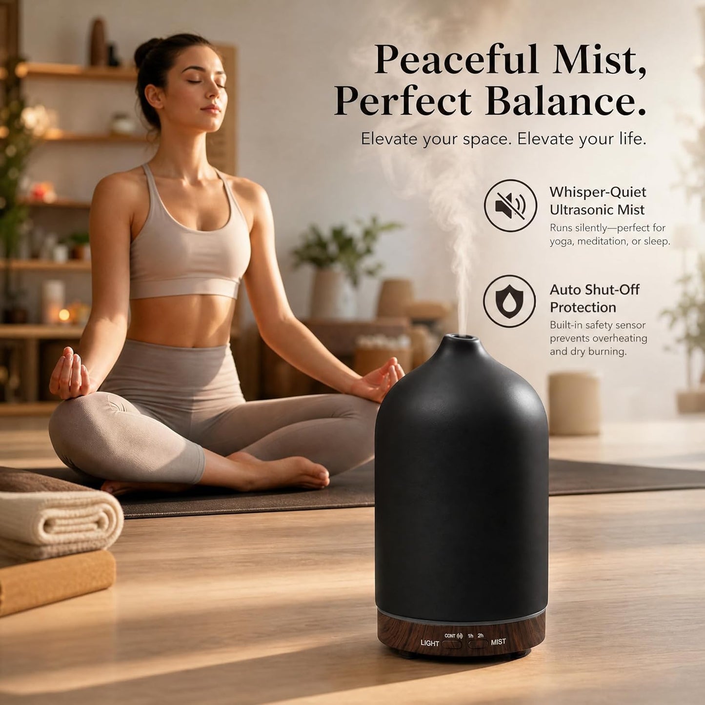 200ml Ceramic Essential Oil Diffuser with 3 Essential Oil Set, Porcelain Ultrasonic Cool Mist with7-Color LED Lights,Timer, Auto-Off Quiet Diffuser for Home Office Desk, Bedroom, Spa, Yoga Room