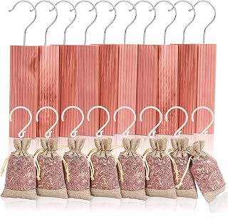 Homode Cedar Blocks for Clothes Storage, Cedar Sachets with Hanging Hooks, Set of 18, Aromatic Cedar Wood for Drawers and Closets, 10 Cedar Hangers and 8 Bags