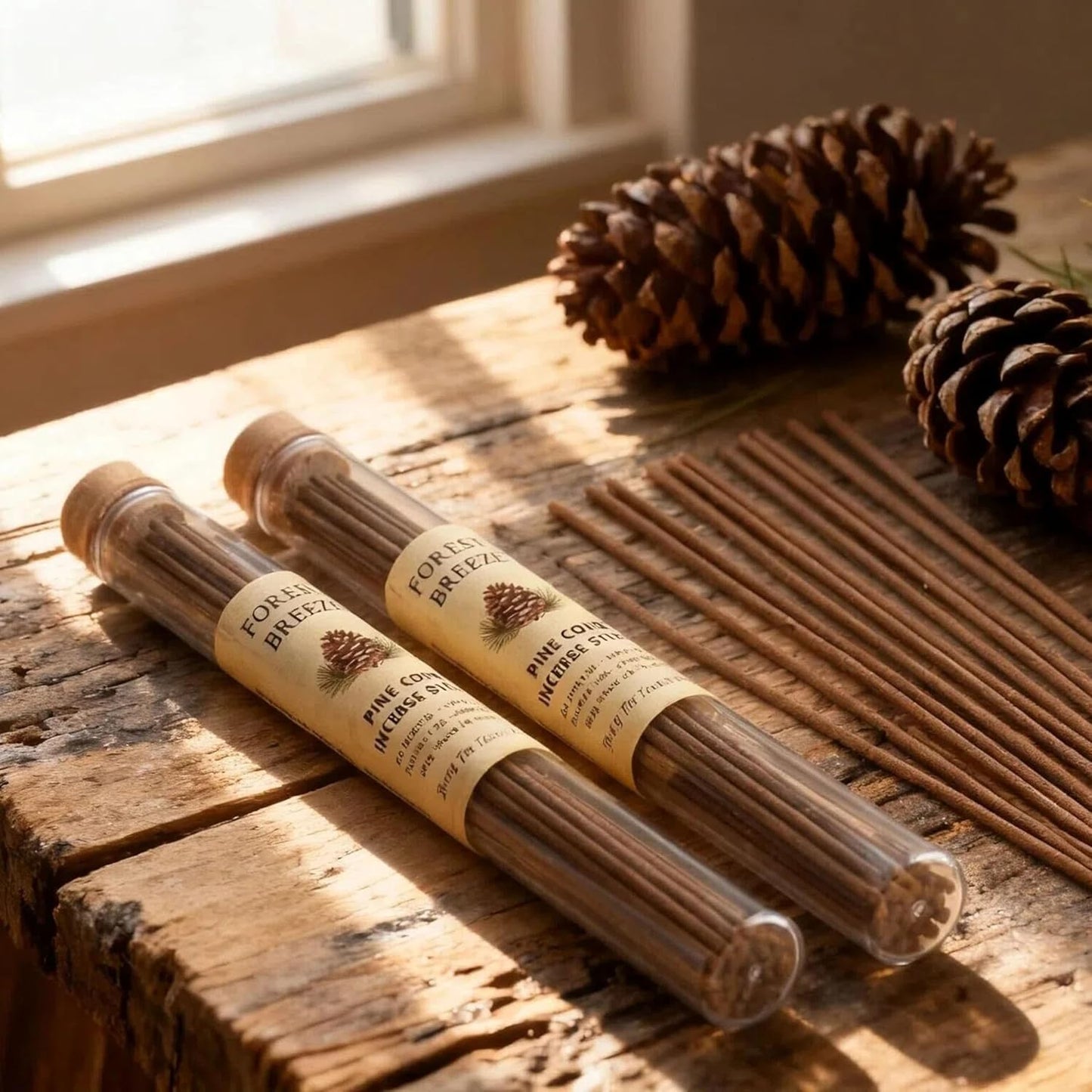 Pine Cone Incense Sticks-2 Tubes, Approx. 80-90 Sticks (40g)- Long Lasting 40 Mins Each - Pure Hand-Natural Incense Sticks for Meditation, Yoga, Relaxation & Home Fragrance Pine Cones Scent