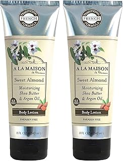 A LA MAISON Moisturizing Lotion, Sweet Almond - Nourishing French Formula for Dry Skin - Argan Oil, Pure Shea Butter, Essential Oils, Plant Based, Cruelty-Free, SLS and Paraben Free (8 Oz, 2 Pack)