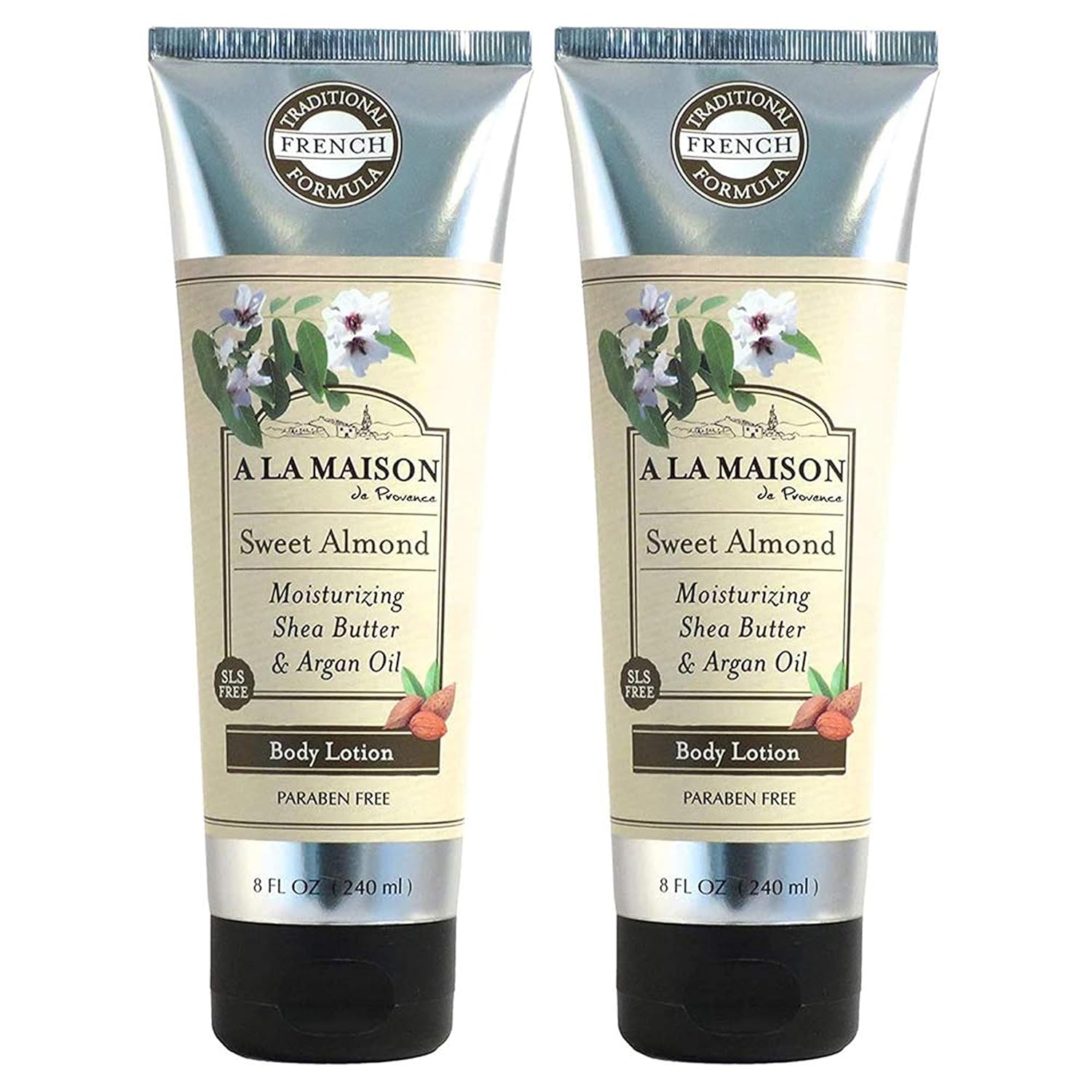 A LA MAISON Moisturizing Lotion, Sweet Almond - Nourishing French Formula for Dry Skin - Argan Oil, Pure Shea Butter, Essential Oils, Plant Based, Cruelty-Free, SLS and Paraben Free (8 Oz, 2 Pack)