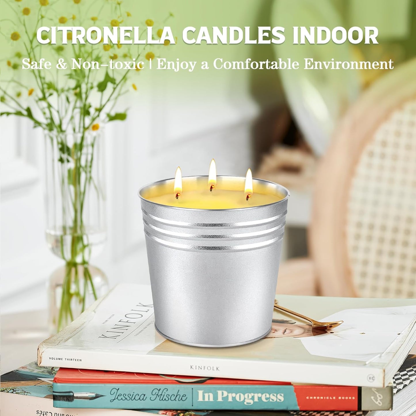 2 Pack Citronella Candles Large, 3 Wicks 34oz Citronella Candle Outdoor for Home Patio, 200h Long Lasting Summer Candle Bulk for Homen Scented Garden Balcony Camping BBQ