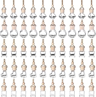 50Pcs 8ml&6ml Hanging Car Air Freshener Diffuser Empty Clear Glass Essential Diffuser Oil Aromatherapy Fragrance Perfume Pendant Glass Vials with Wooden Caps Car Diffuser Air Freshener