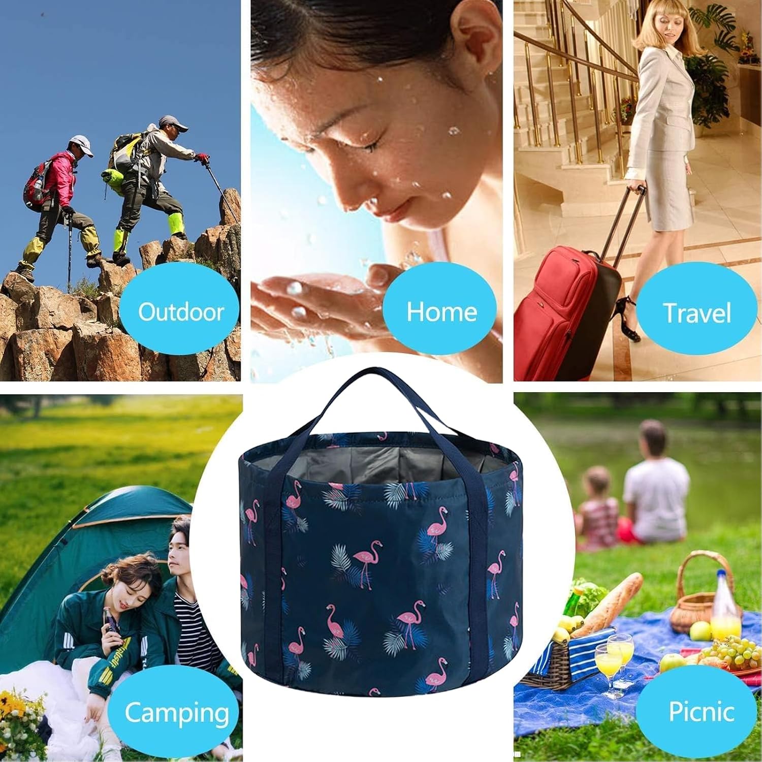 Multifunctional Collapsible Bucket for Soaking Feet, Portable Foot Bath Bag, Foot Spa Soaking Feet Home Pedicure Basin Outdoor Camping for Washing, Fishing Wait Handy Carrying Bag, Large