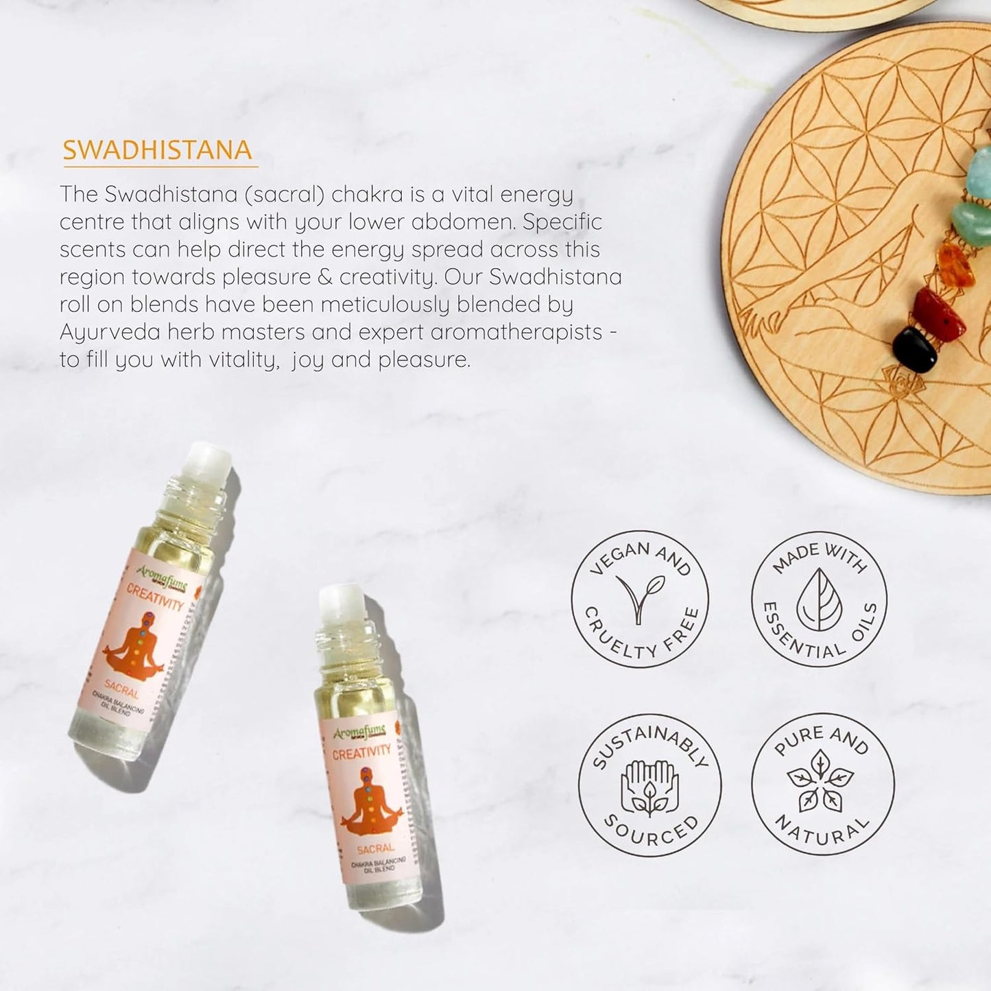 Sacral Chakra Essential Oil Roll-On Blend by Aromafume | 10ml/0.33 fl oz | Swadisthana | Aromatherapy Oils for Chakra Balance | Orange & Patchouli Extracts | Chakra Incense for Meditation, Yoga, Reiki