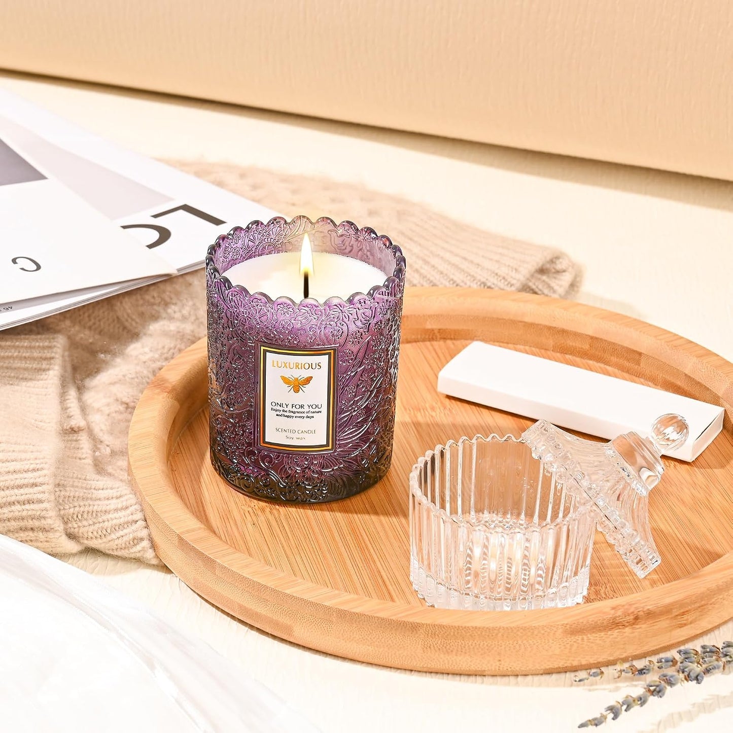 Lavender Eucalyptus Scented Candle, Candles for Home Scented, Mothers Day Gifts for Mom, Candles for Women, Lavender Candle, Natural Soy Wax, 7 oz 40 Hours