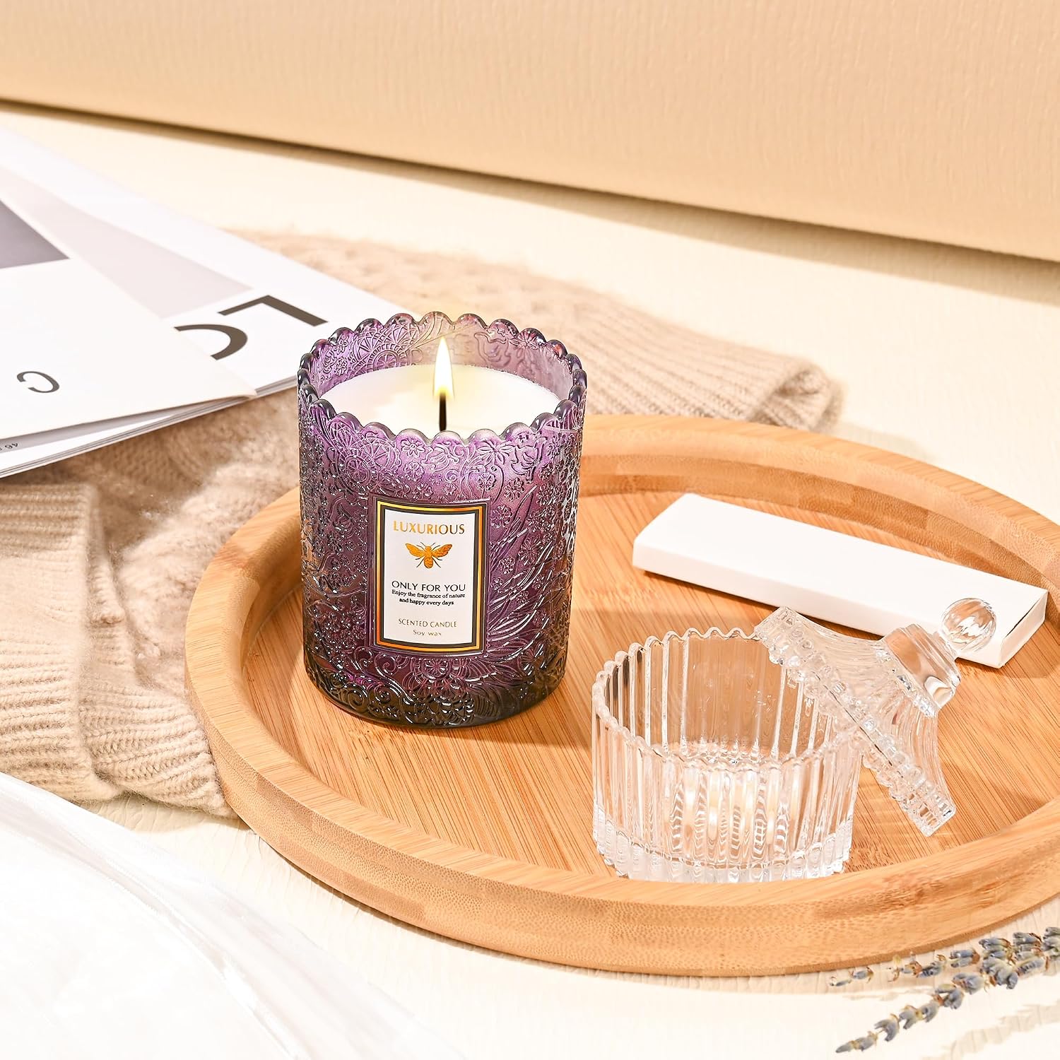 Lavender Eucalyptus Scented Candle, Candles for Home Scented, Mothers Day Gifts for Mom, Candles for Women, Lavender Candle, Natural Soy Wax, 7 oz 40 Hours