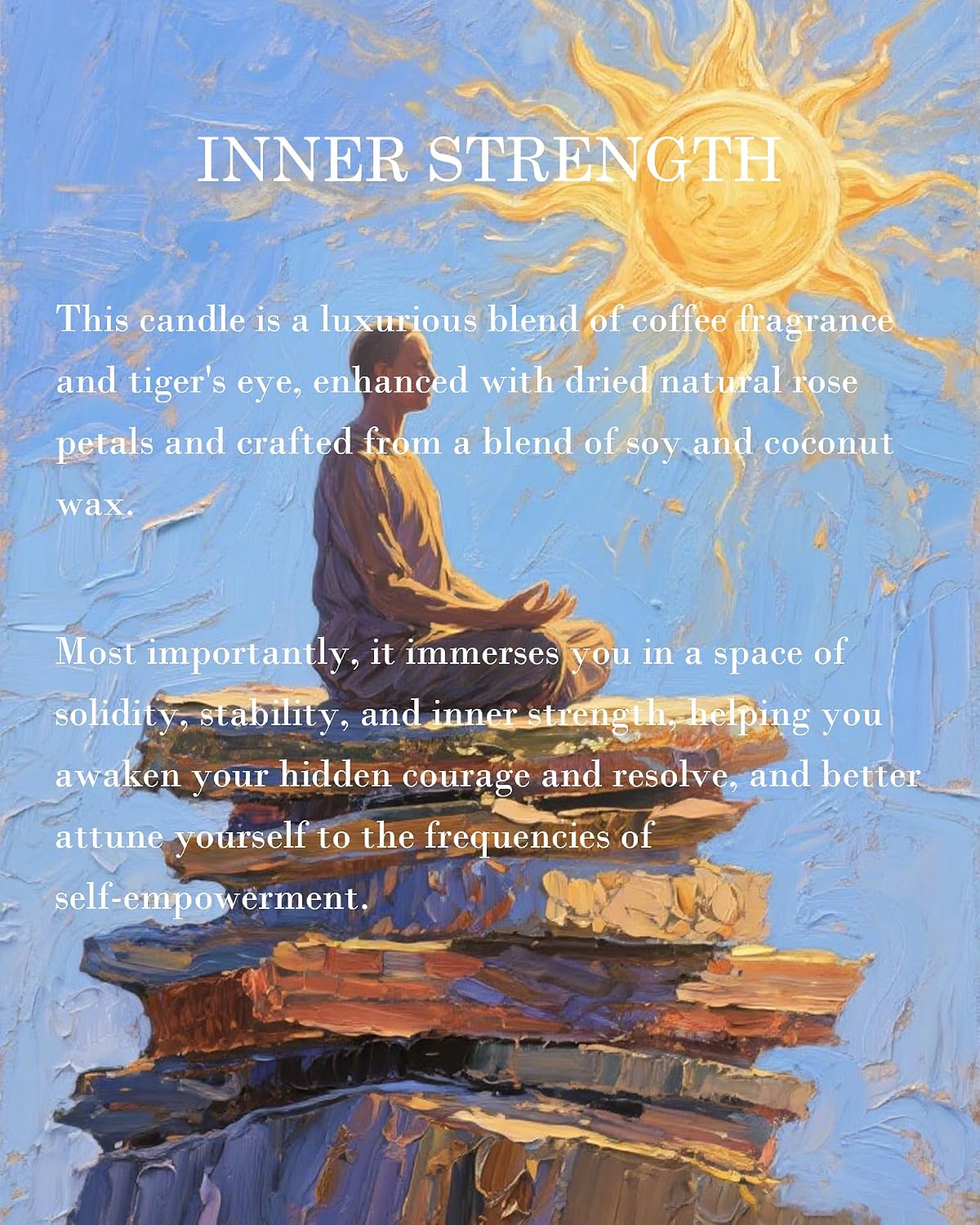 Inner Strength Soy Candle, Vegan Confidence, Focus Crystal, Empowerment Intention Gift, Grounding Meditation Candle. (8oz)