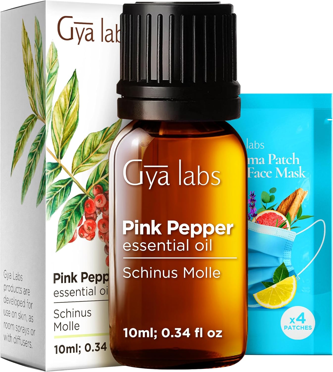 Pink Pepper Essential Oil for Skin & Grapefruit Essential Oil for Diffuser Set - Aromatherapy Grade Essential Oils Set - 2x0.34 fl oz - Gya Labs